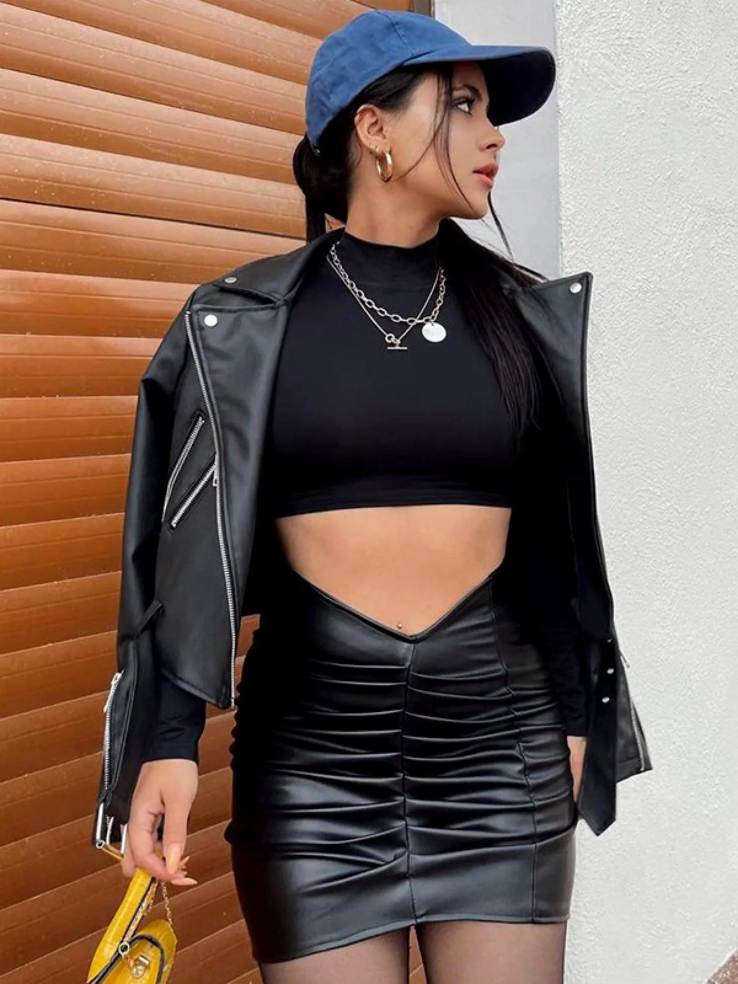 PU Leather Pleated Hip Wrap Skirts - Image 2