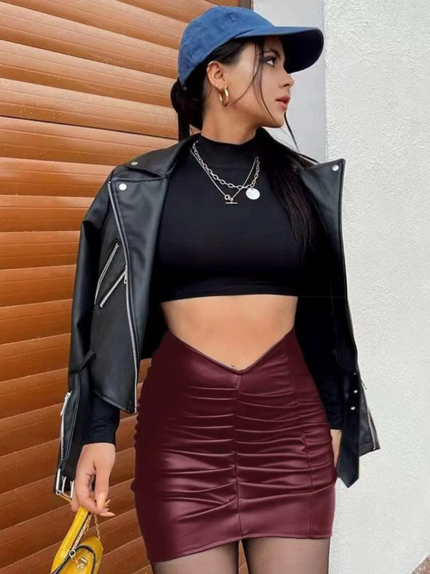 PU Leather Pleated Hip Wrap Skirts - Image 5