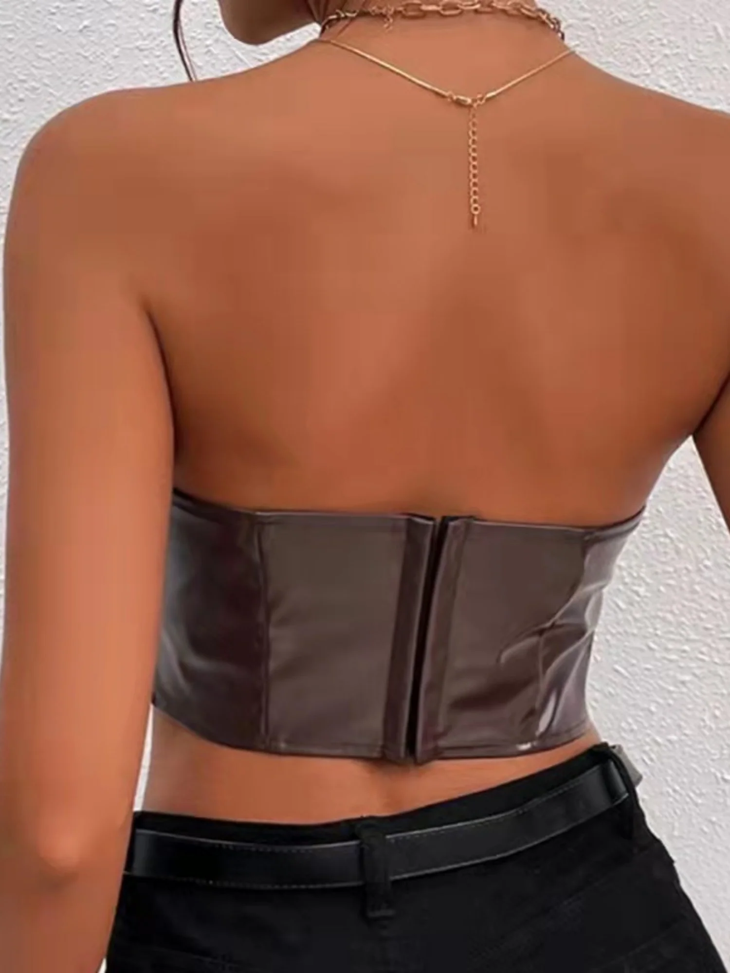 PU Glossy Patent Leather Cropped Tube Top - Image 6