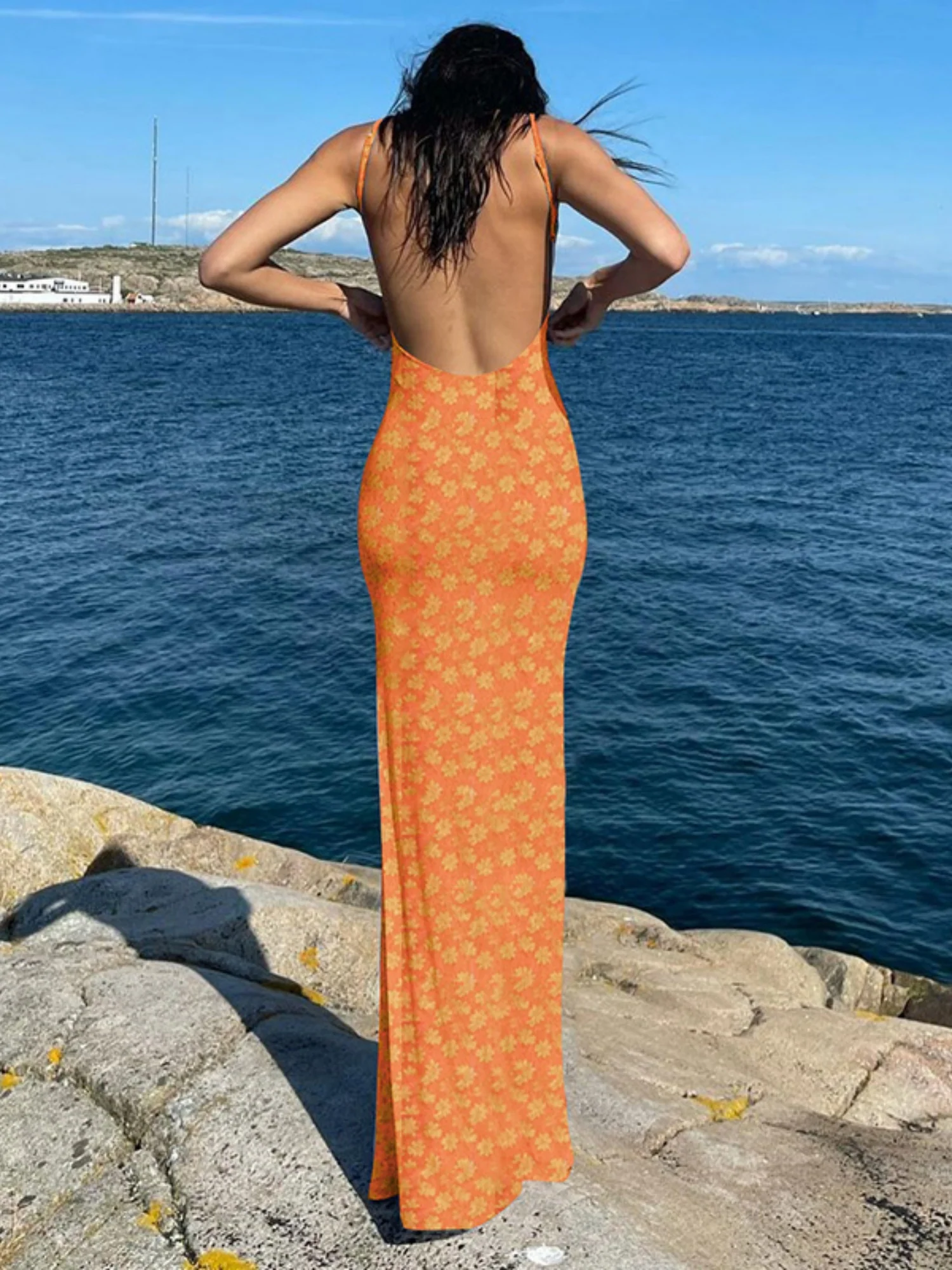 Floral Spaghetti Strap Backless Maxi Dresses - Image 11