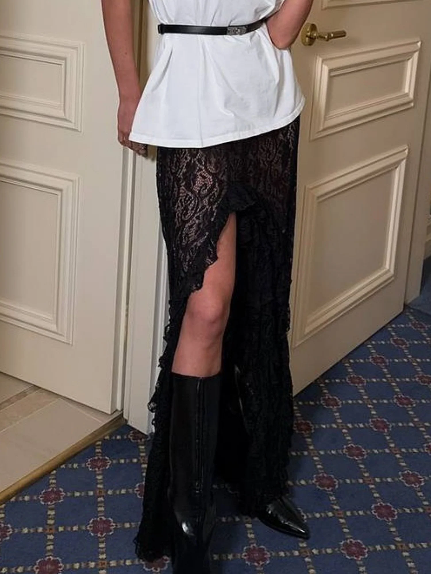 Lace See-through Irregular Forks Sexy Mesh Skirts - Image 5