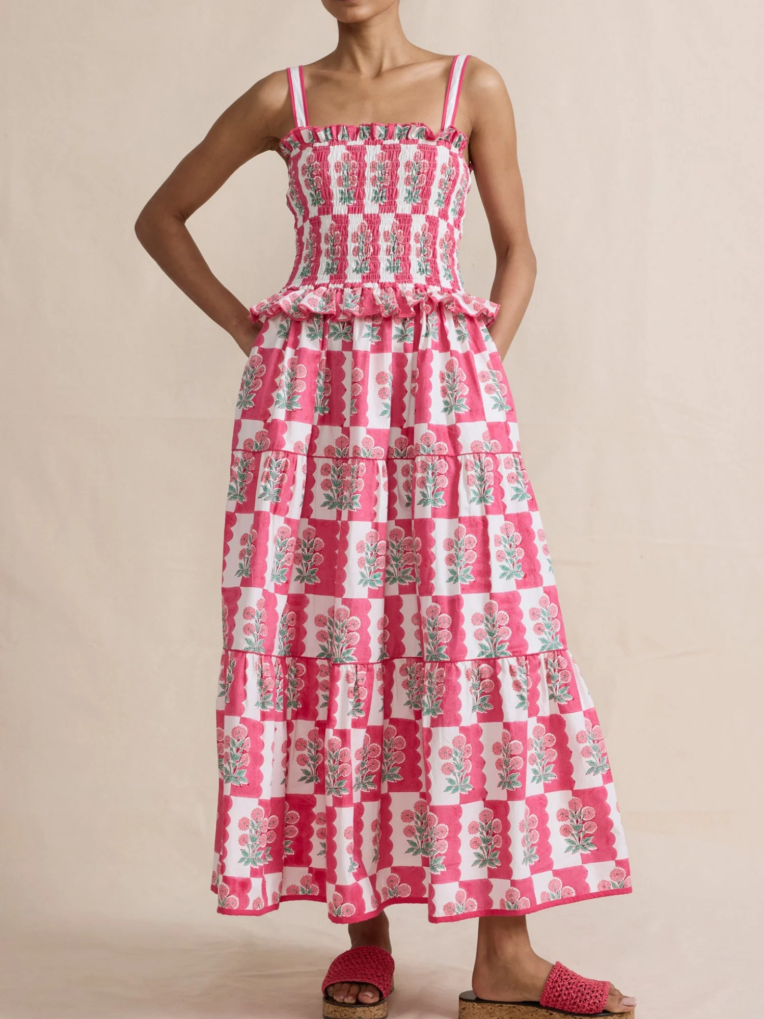 Printed Wavy Edge Spaghetti Strap Long Dress - Image 2