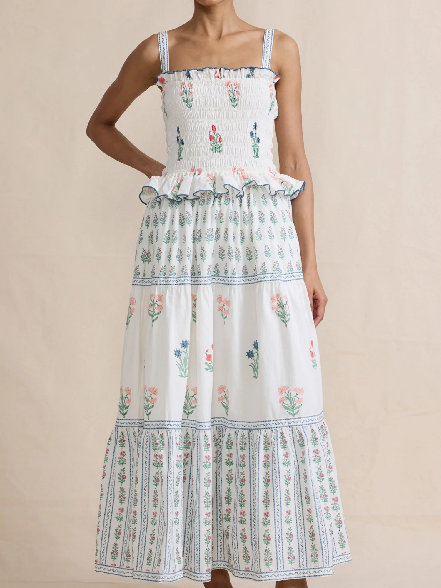 Printed Wavy Edge Spaghetti Strap Long Dress - Image 4