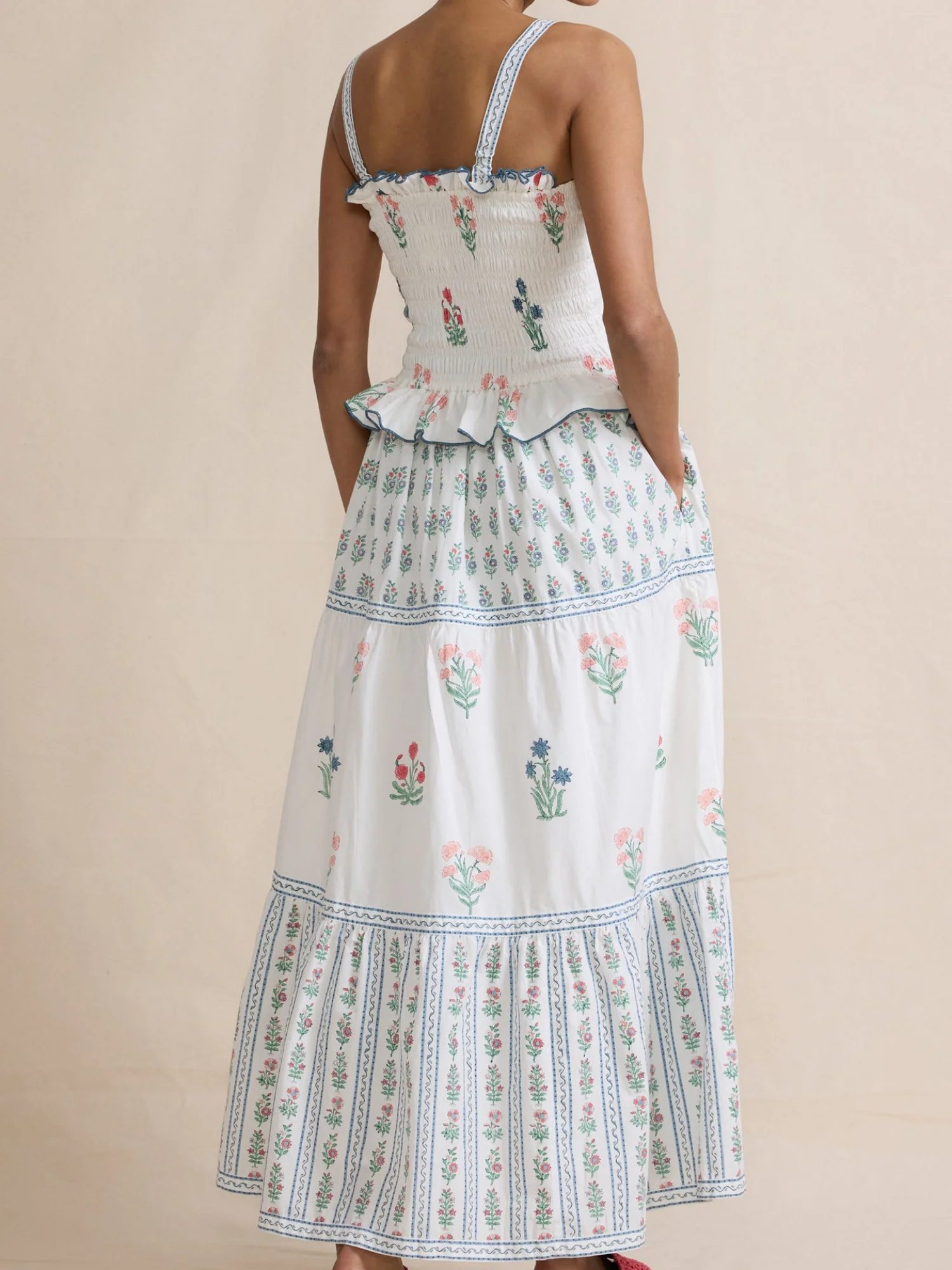Printed Wavy Edge Spaghetti Strap Long Dress - Image 5