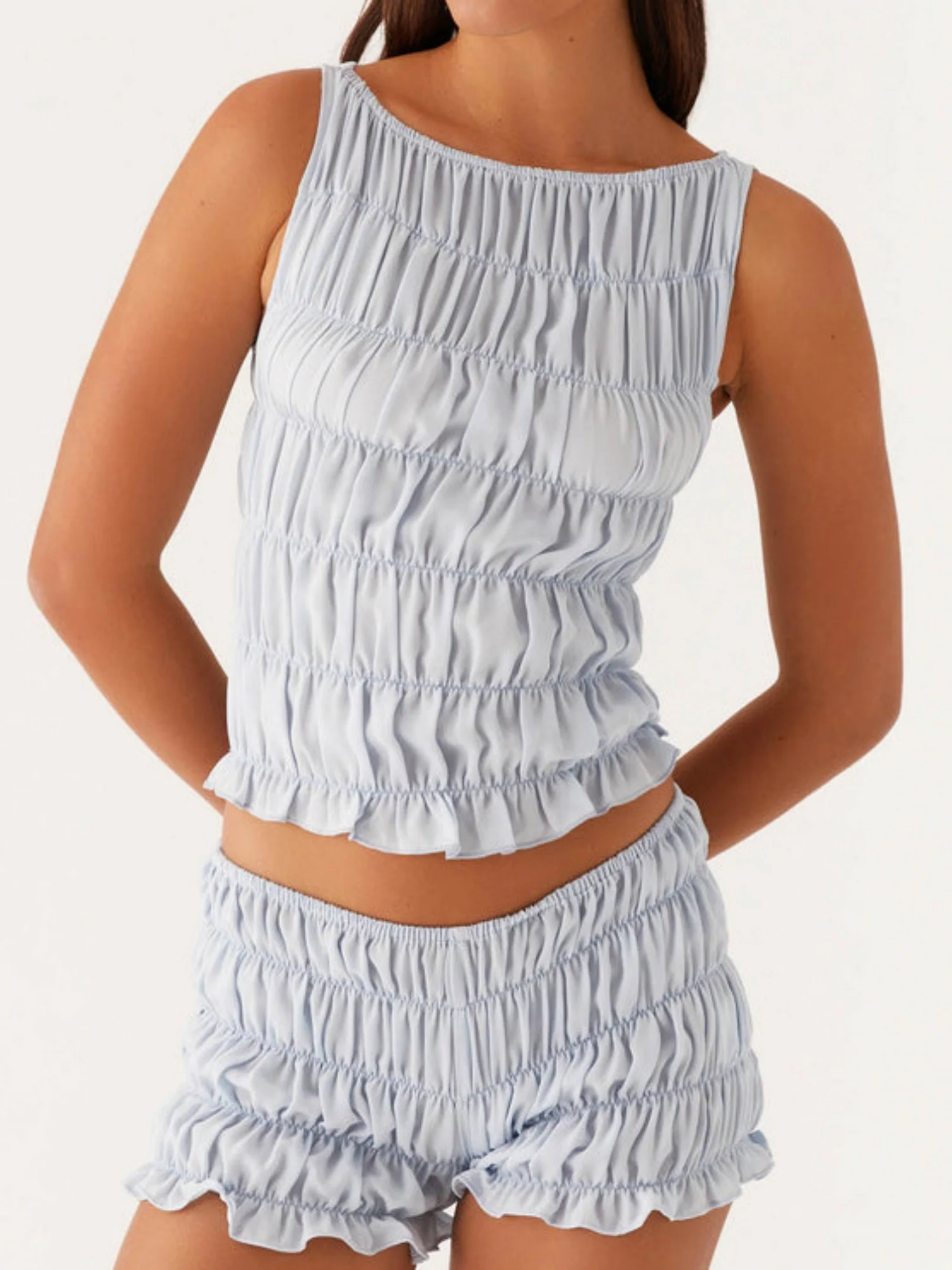 Pleated Navel Curled Hem Backless And Navel Exposed 2-piece Sets - Image 10