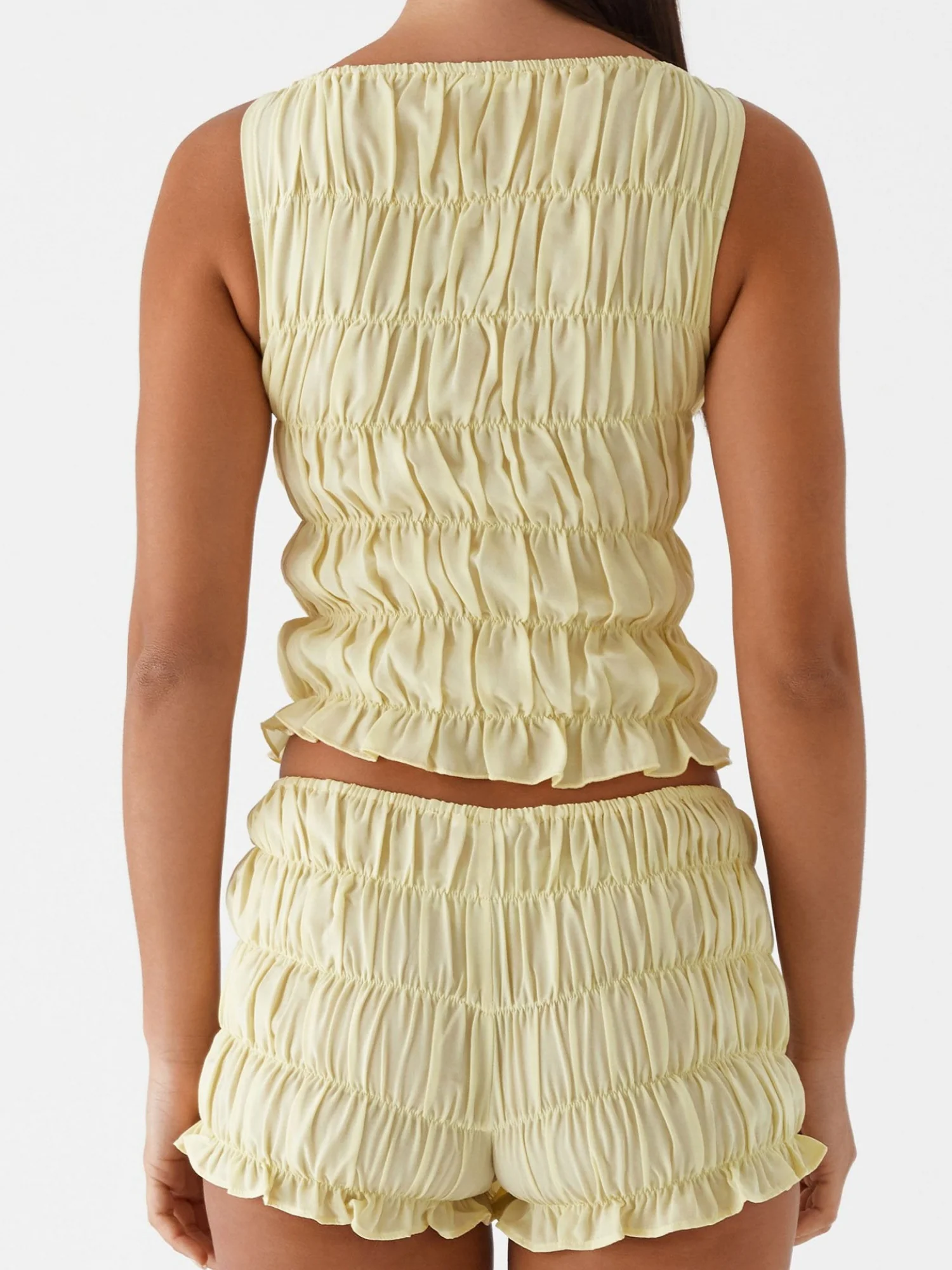 Pleated Navel Curled Hem Backless And Navel Exposed 2-piece Sets - Image 2