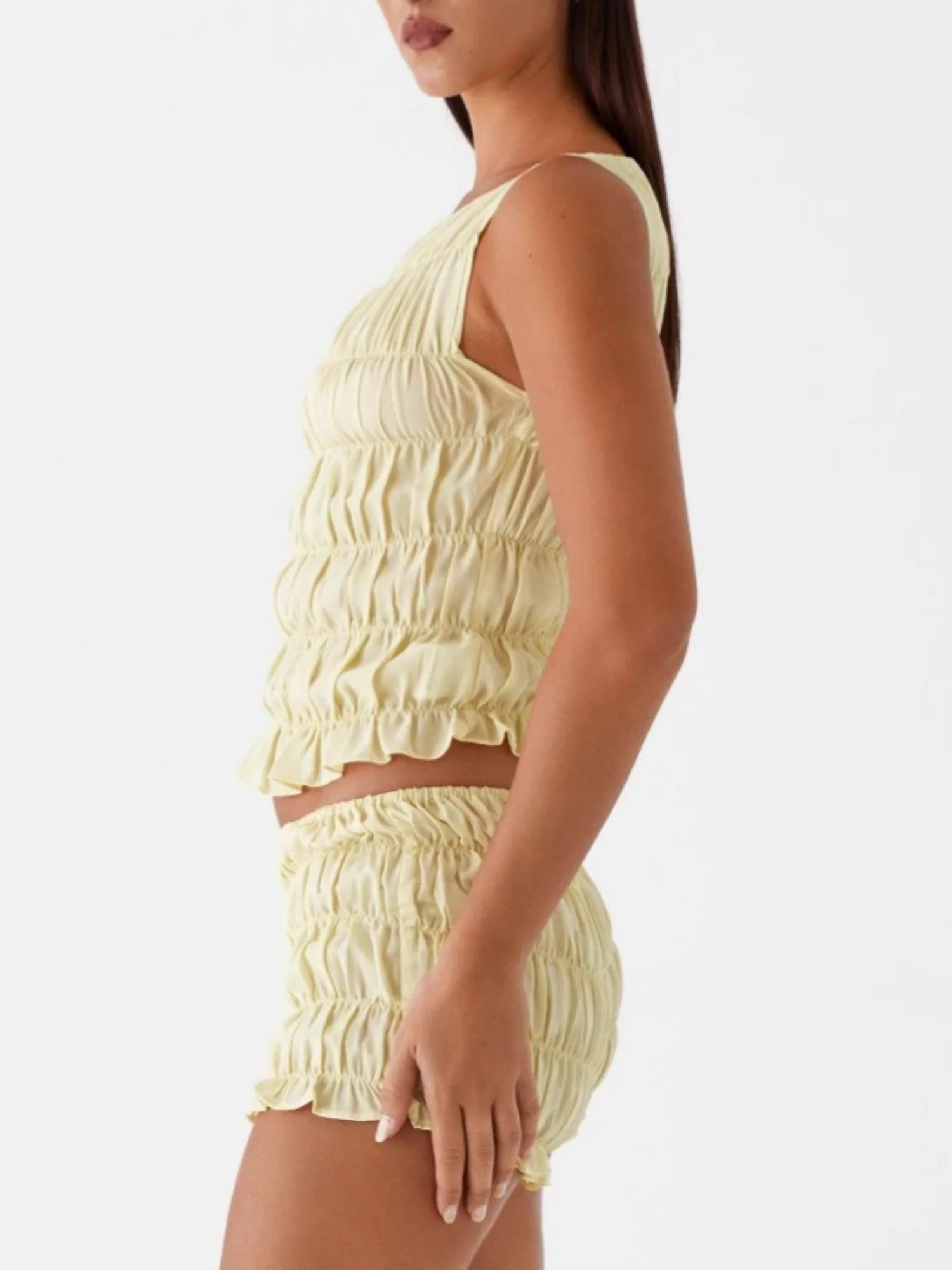 Pleated Navel Curled Hem Backless And Navel Exposed 2-piece Sets - Image 3
