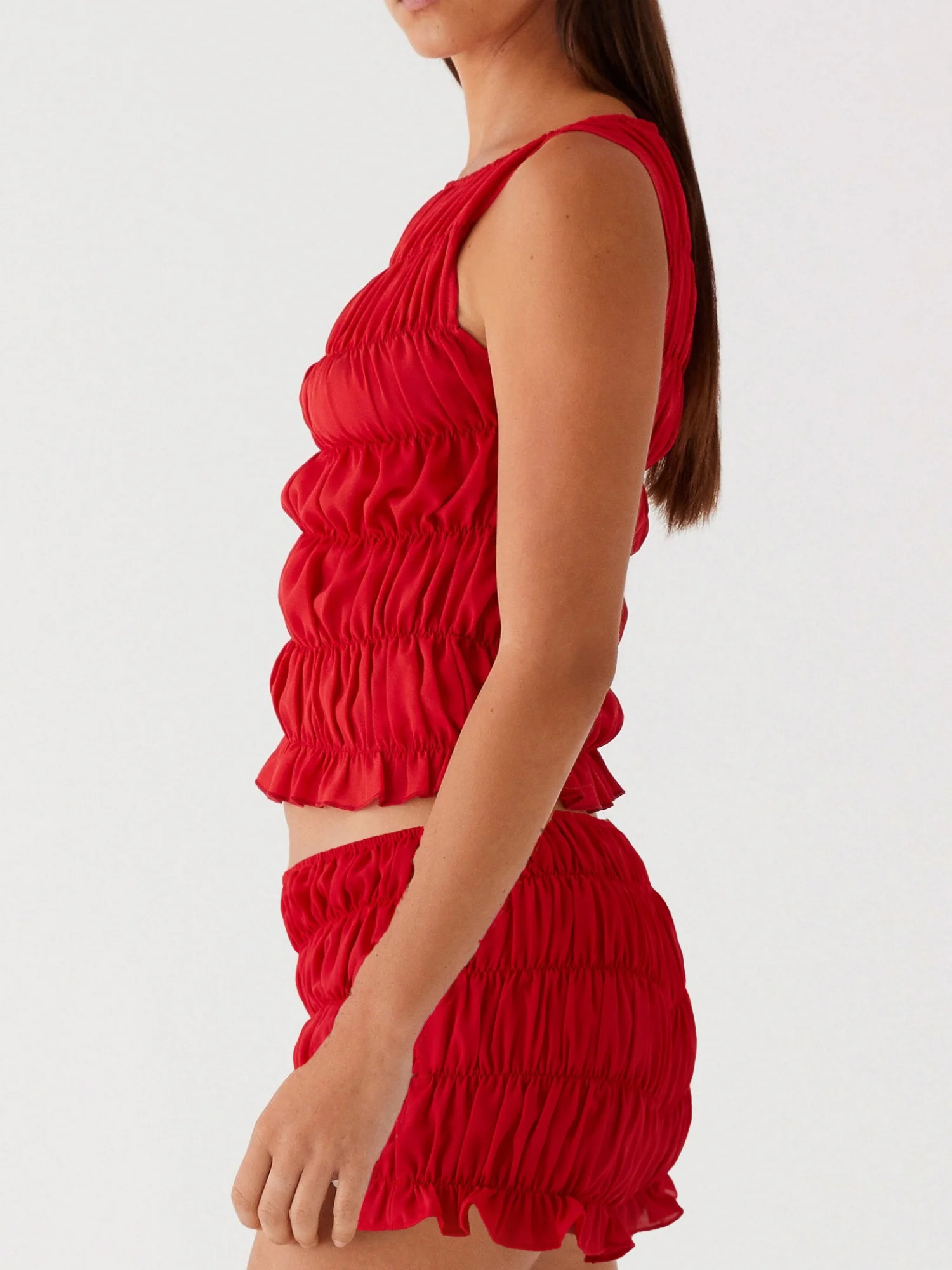 Pleated Navel Curled Hem Backless And Navel Exposed 2-piece Sets - Image 9