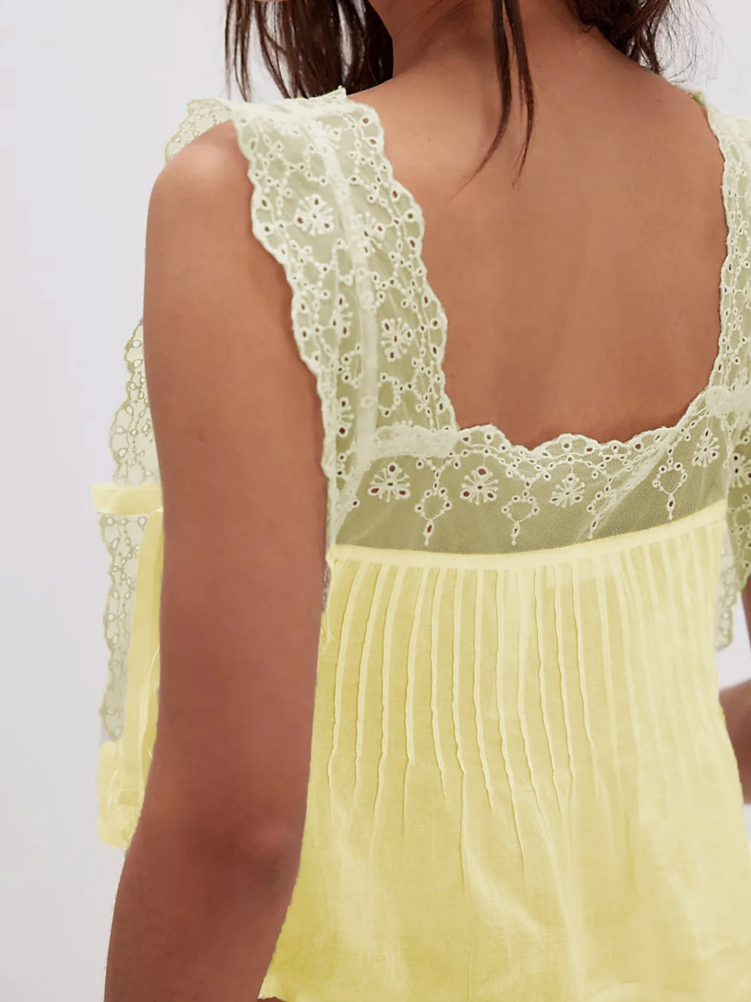 Lace Trim Square Neck Tie Tank Tops&Camis - Image 12