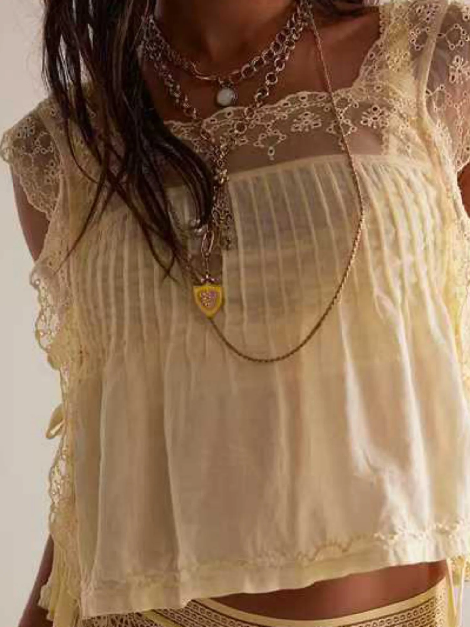 Lace Trim Square Neck Tie Tank Tops&Camis - Image 14