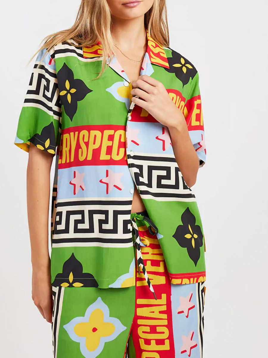 Printed Vacation Long-sleeved Shirt Pants Wide Leg Set 2-piece Sets - Image 13