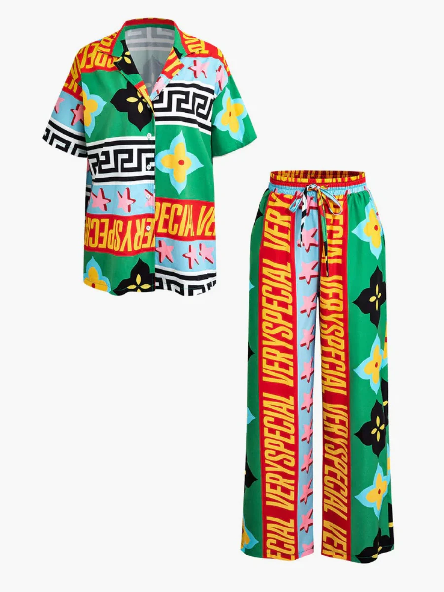 Printed Vacation Long-sleeved Shirt Pants Wide Leg Set 2-piece Sets - Image 18