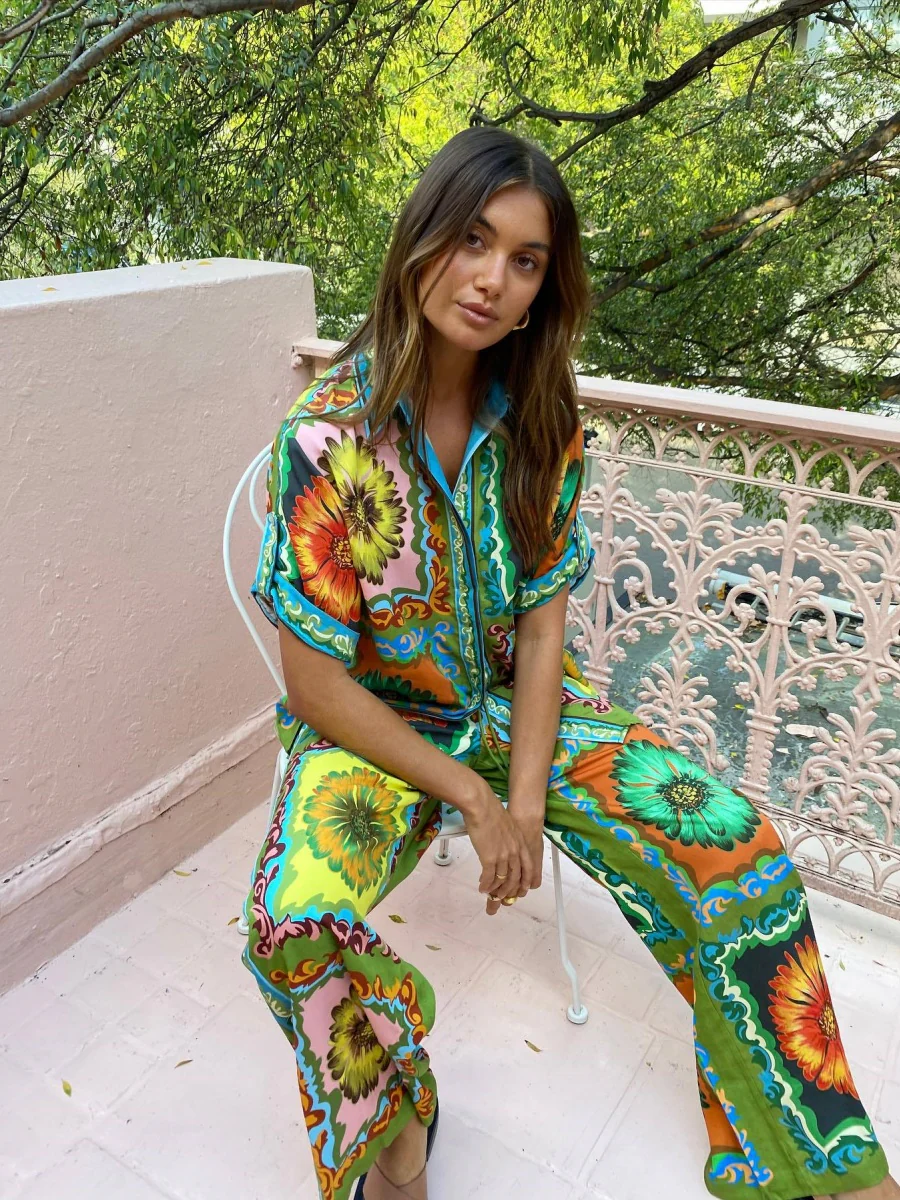 Printed Vacation Long-sleeved Shirt Pants Wide Leg Set 2-piece Sets - Image 29
