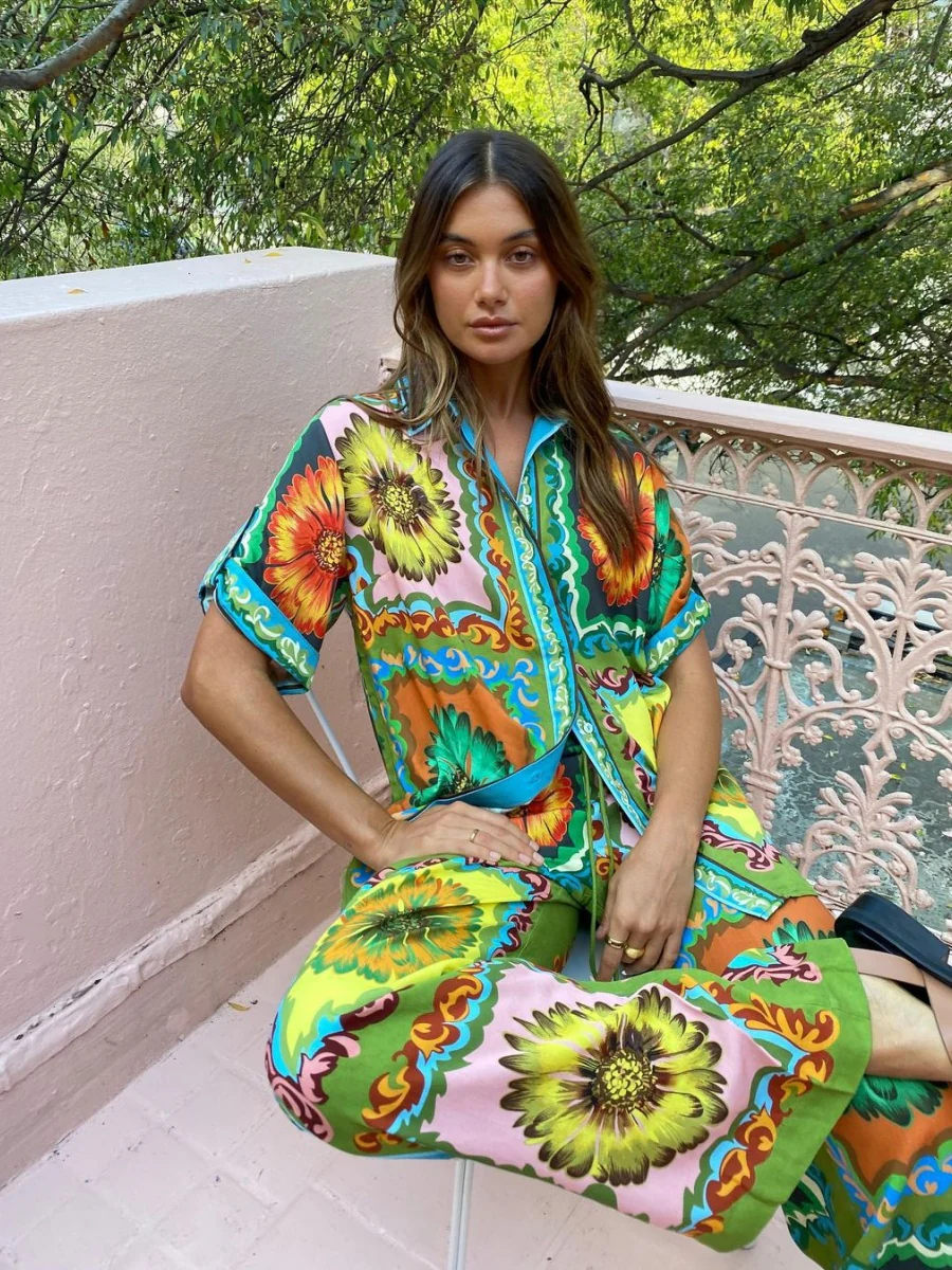 Printed Vacation Long-sleeved Shirt Pants Wide Leg Set 2-piece Sets - Image 30