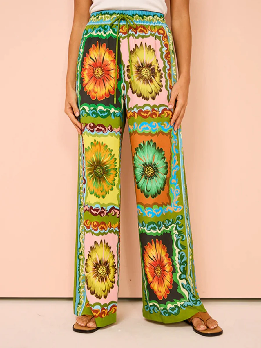 Printed Vacation Long-sleeved Shirt Pants Wide Leg Set 2-piece Sets - Image 35