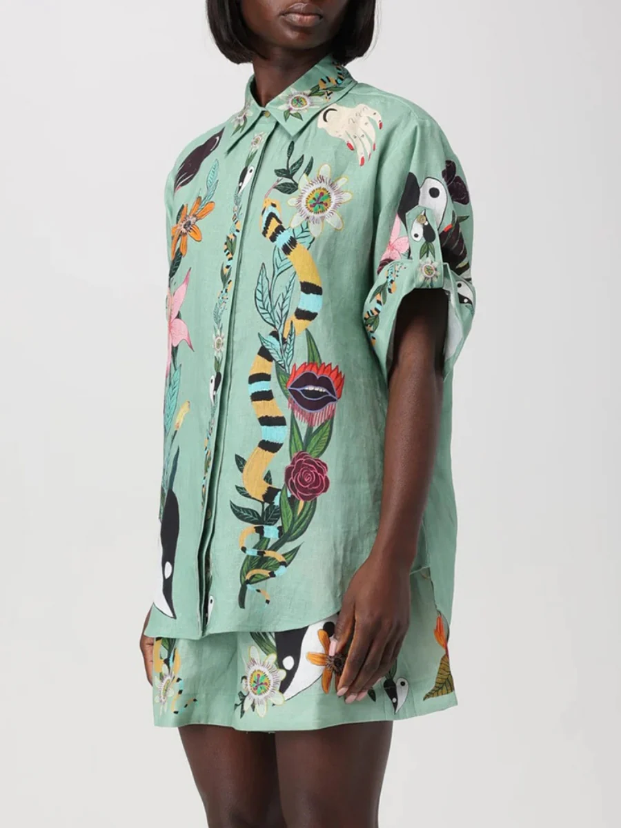 Printed Vacation Long-sleeved Shirt Shorts Set 2-piece Sets - Image 10
