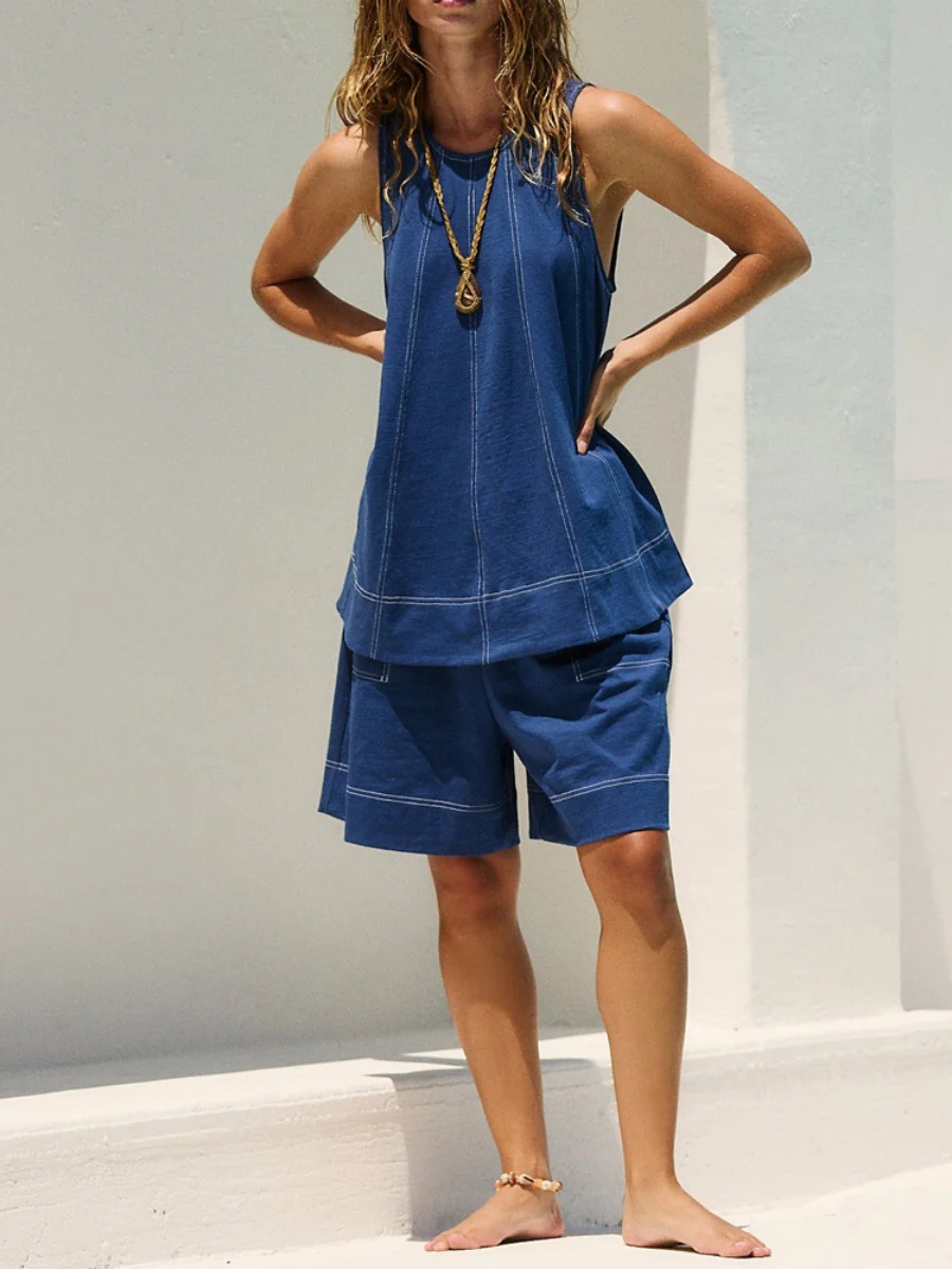 Pocket Sleeveless Tank Tops Shorts Denim Set 2-piece Sets - Image 2