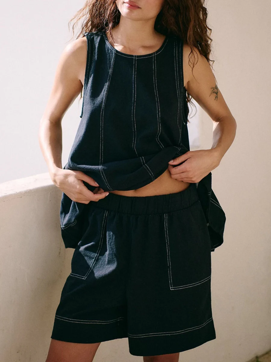 Pocket Sleeveless Tank Tops Shorts Denim Set 2-piece Sets - Image 5