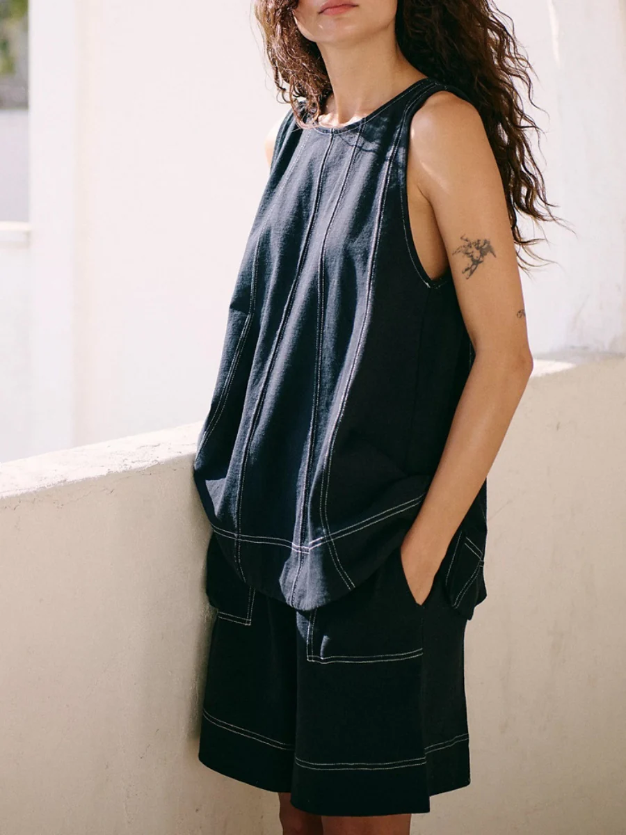 Pocket Sleeveless Tank Tops Shorts Denim Set 2-piece Sets - Image 6