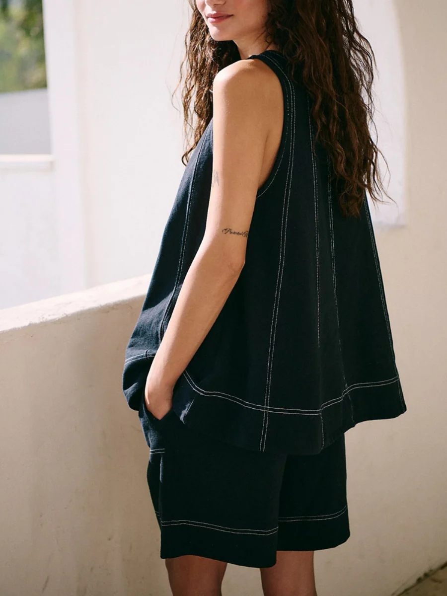 Pocket Sleeveless Tank Tops Shorts Denim Set 2-piece Sets - Image 7