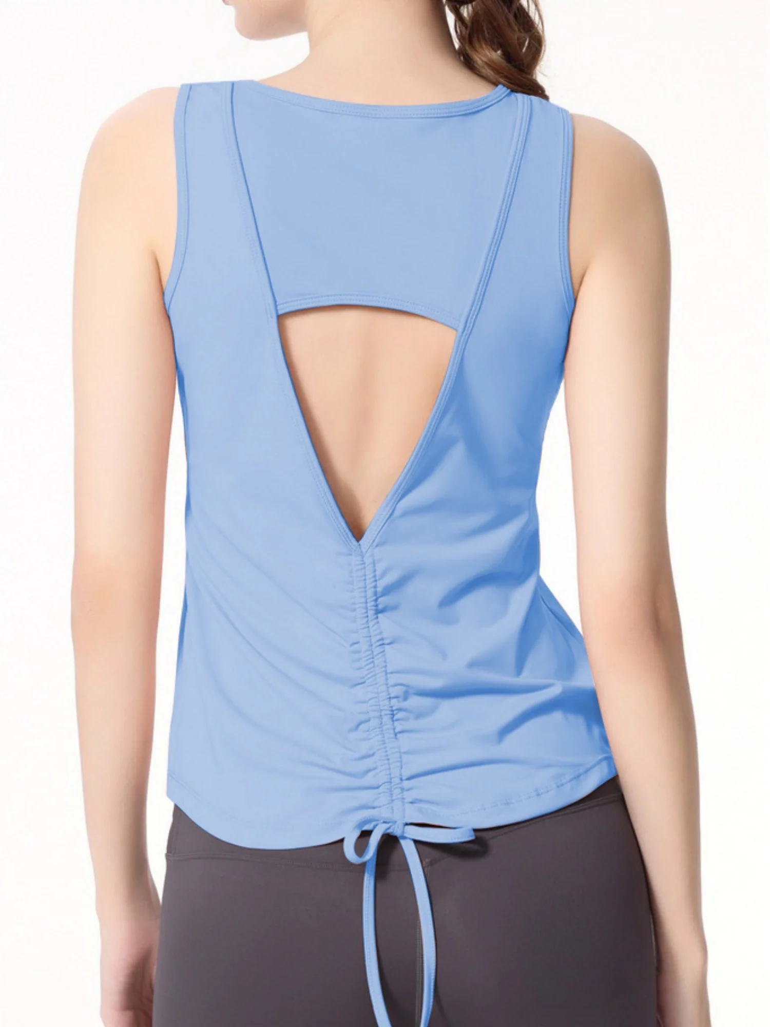 Quick-drying Cover-up Drawstring Open Back Sports Vest - Image 9