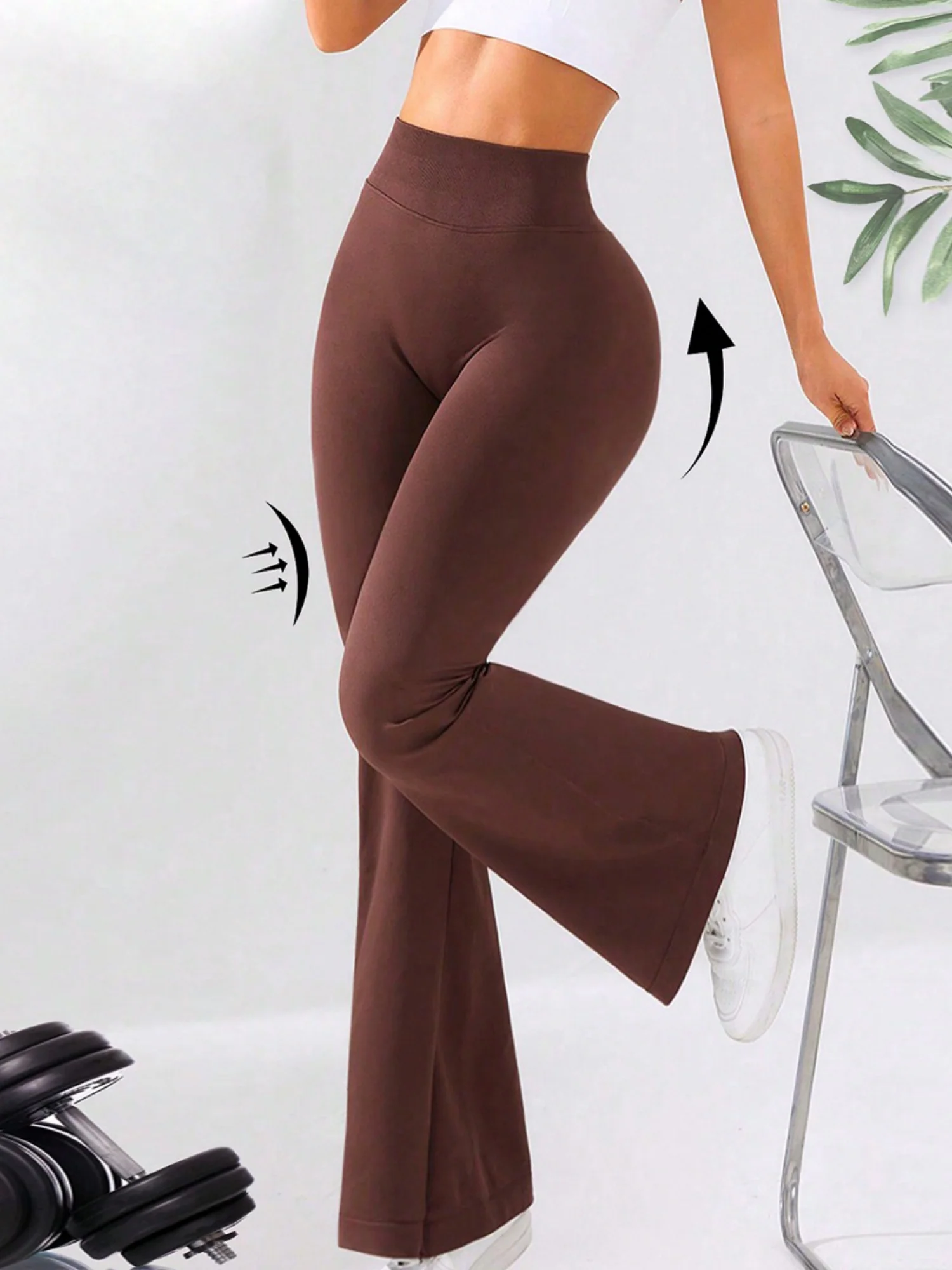 Seamless Exercise Yoga Fitness High-waisted, Tummy-flattening Elastic Flared Trousers