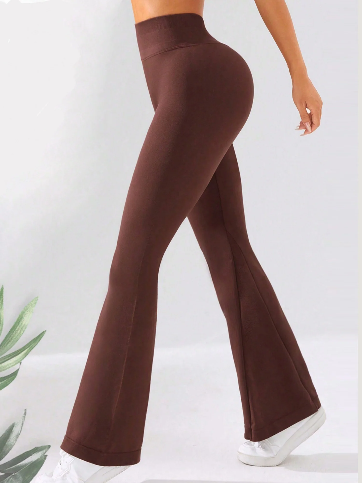 Seamless Exercise Yoga Fitness High-waisted, Tummy-flattening Elastic Flared Trousers - Image 2