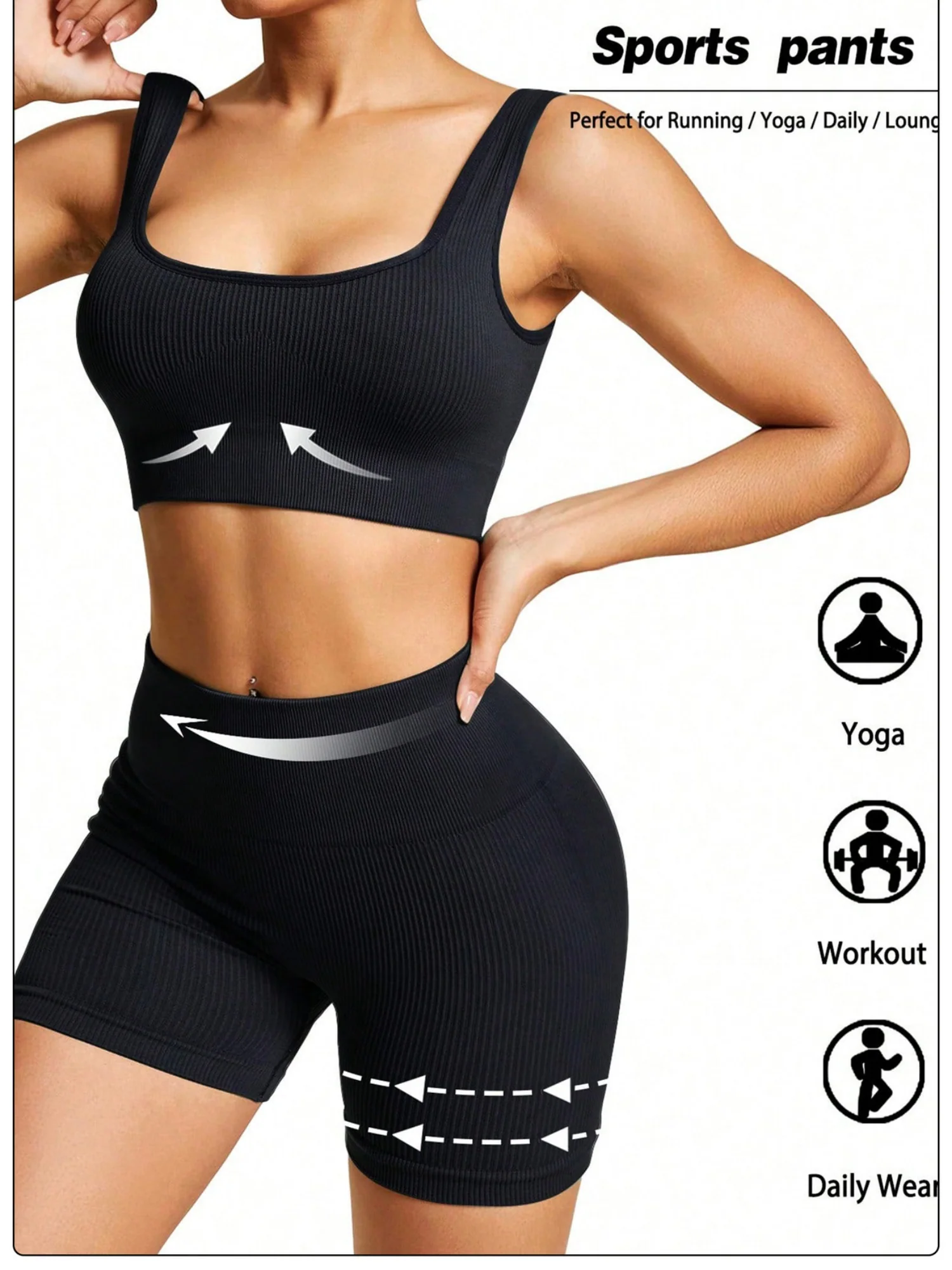 Piping Yoga Navel Exposed Suspender Shorts 2-piece Sets - Image 7