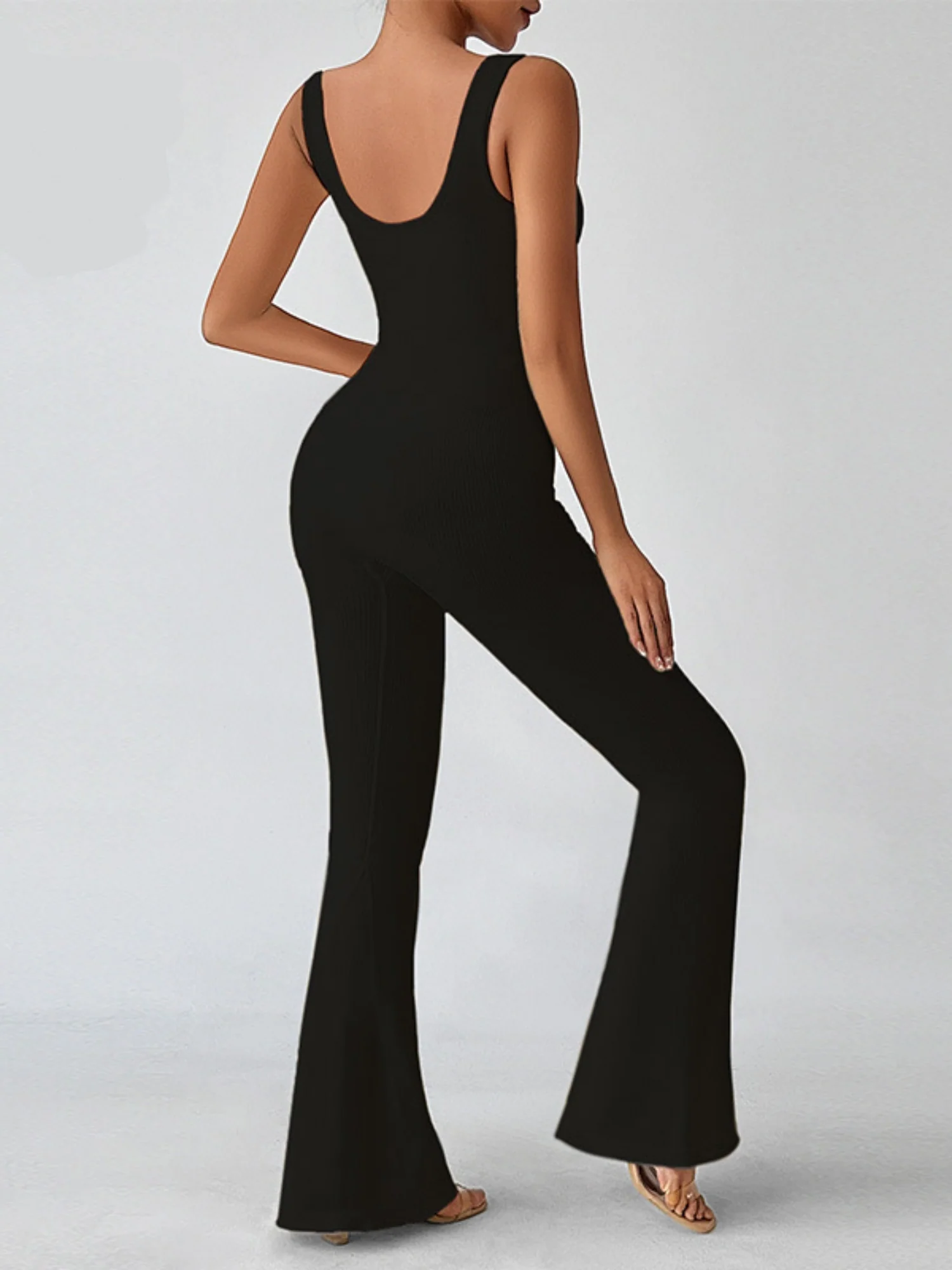 Seamless Thread Spaghetti Strap Backless Flared Pants Exercise Yoga Fitness Jumpsuits&Bodysuits - Image 5