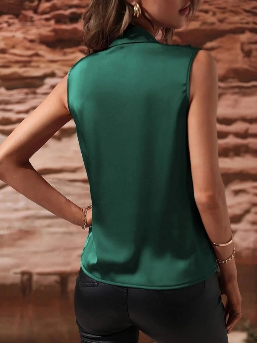 V-neck Pleated Sleeveless Satin Vest - Image 4