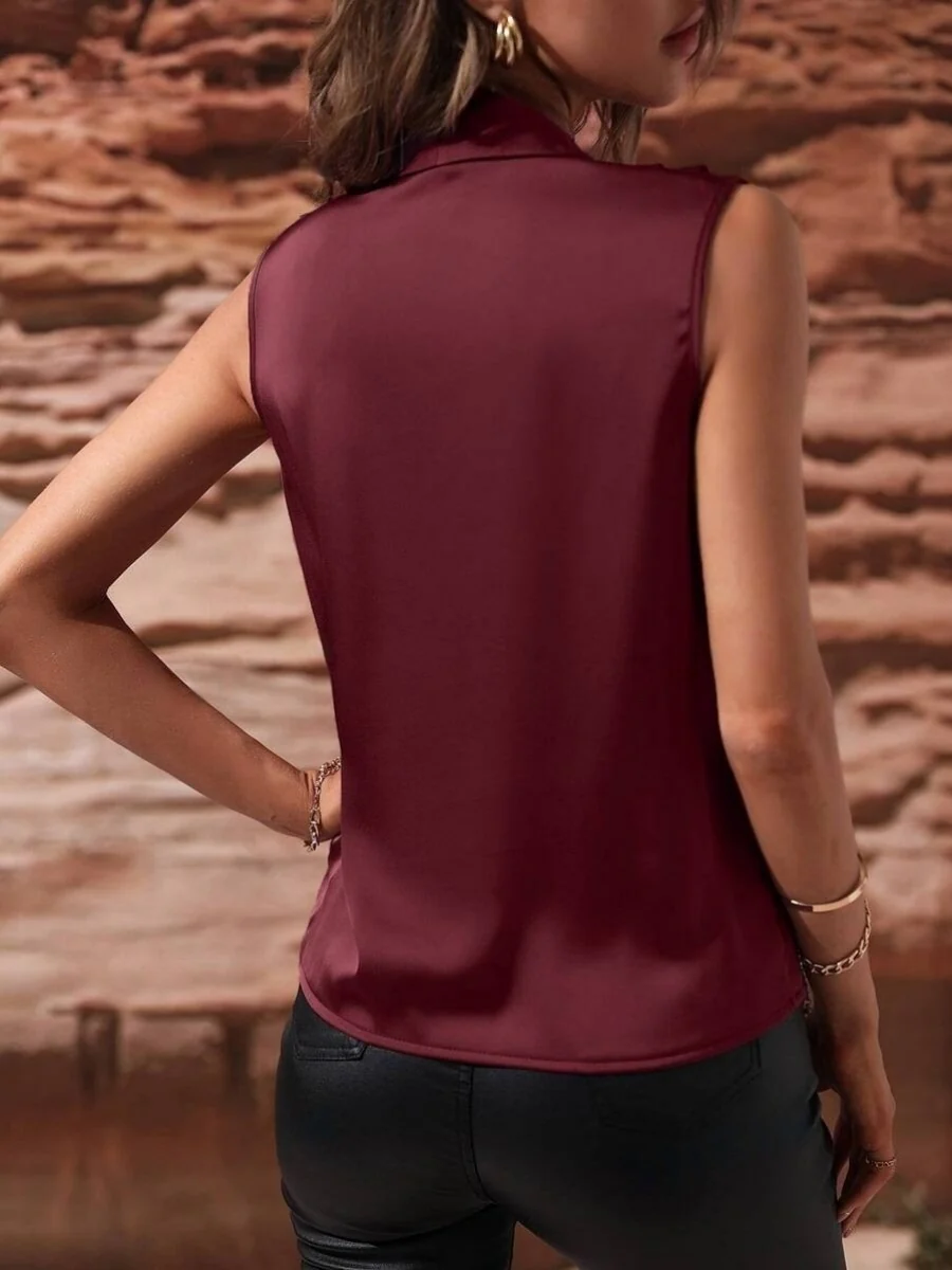 V-neck Pleated Sleeveless Satin Vest - Image 7