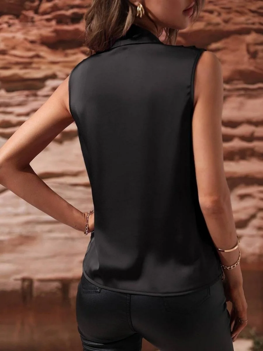 V-neck Pleated Sleeveless Satin Vest - Image 9
