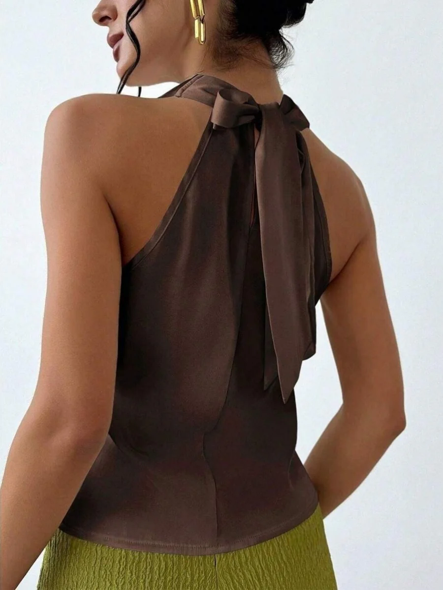Pleats Solid Color Sexy Sleeveless Satin Satin Vest - Image 13