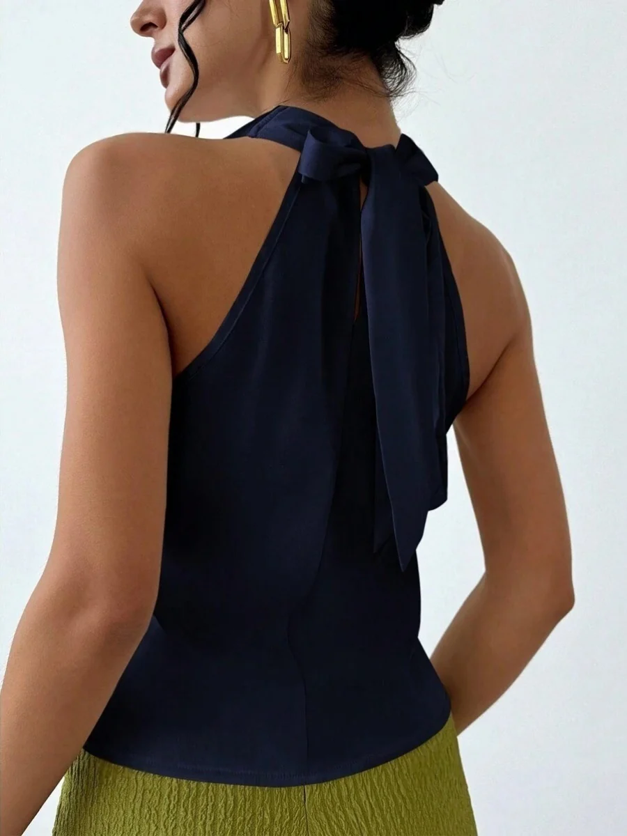 Pleats Solid Color Sexy Sleeveless Satin Satin Vest - Image 6