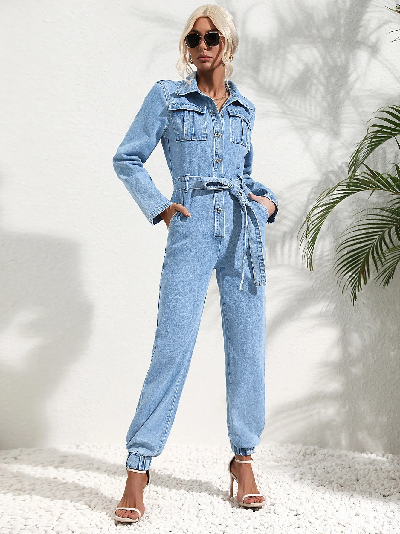 Button-up Slim-fit Jumpsuit Jeans - Image 11