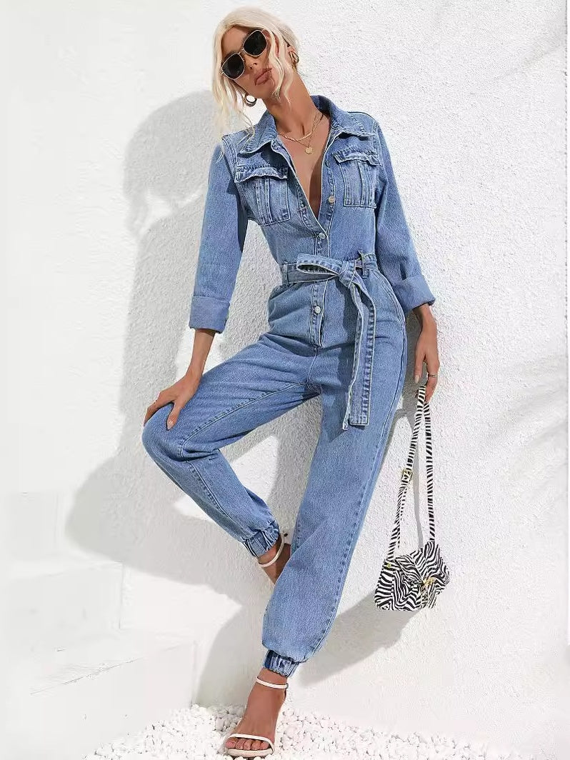 Button-up Slim-fit Jumpsuit Jeans - Image 6