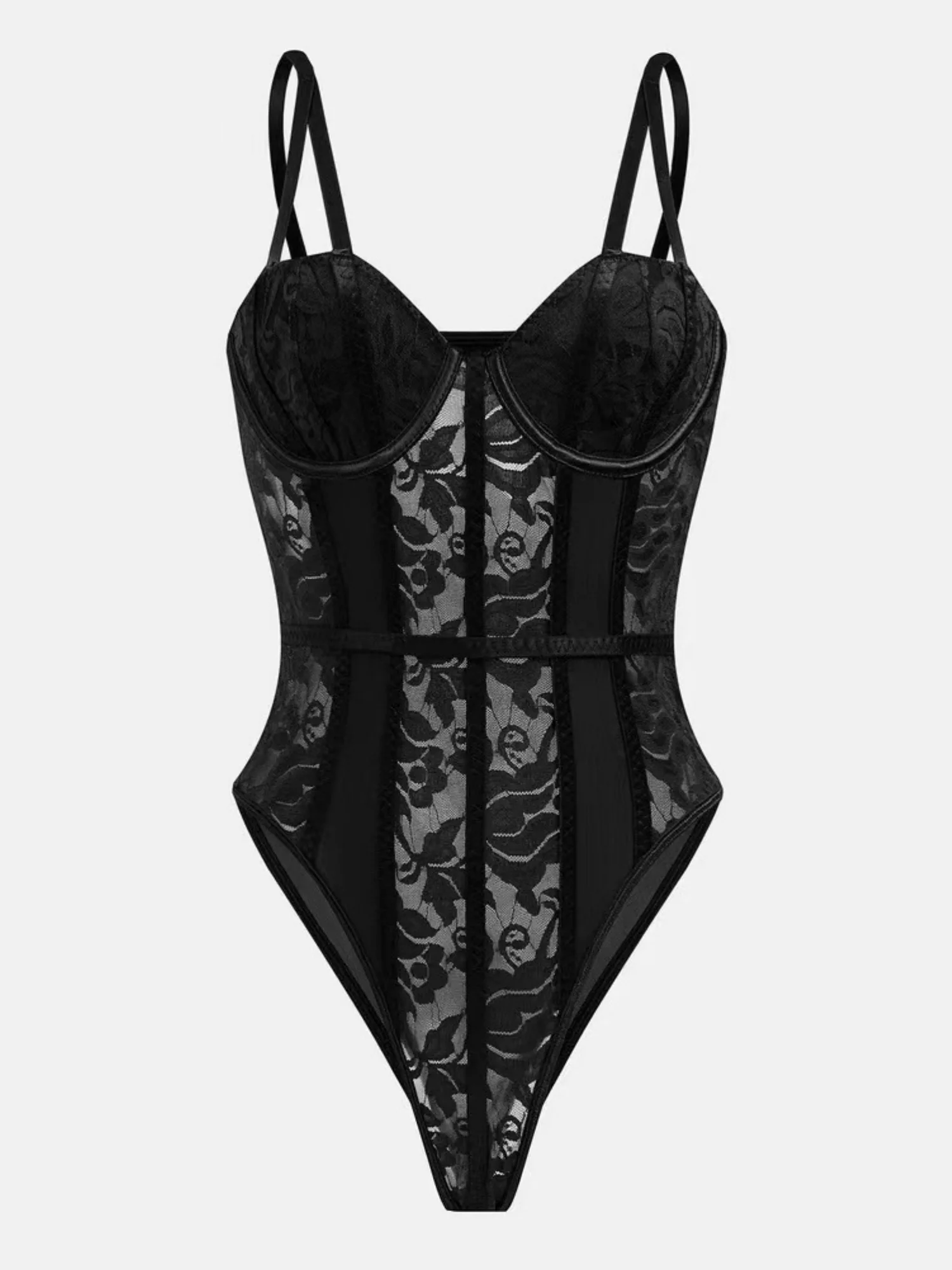 Lace Patchwork See-through Fishbone Backless Halter Top Bodysuits - Image 7