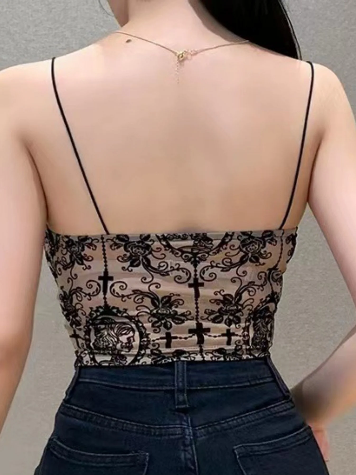 Flocking Printing With Breast Pads Backless Tight-fitting Tank Top - Image 2