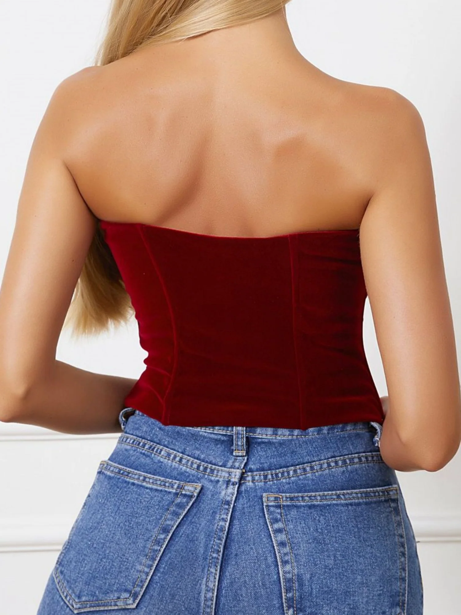 Velvet Waist-cinching And Backless With Breast Pads Fishbone Corset - Image 3