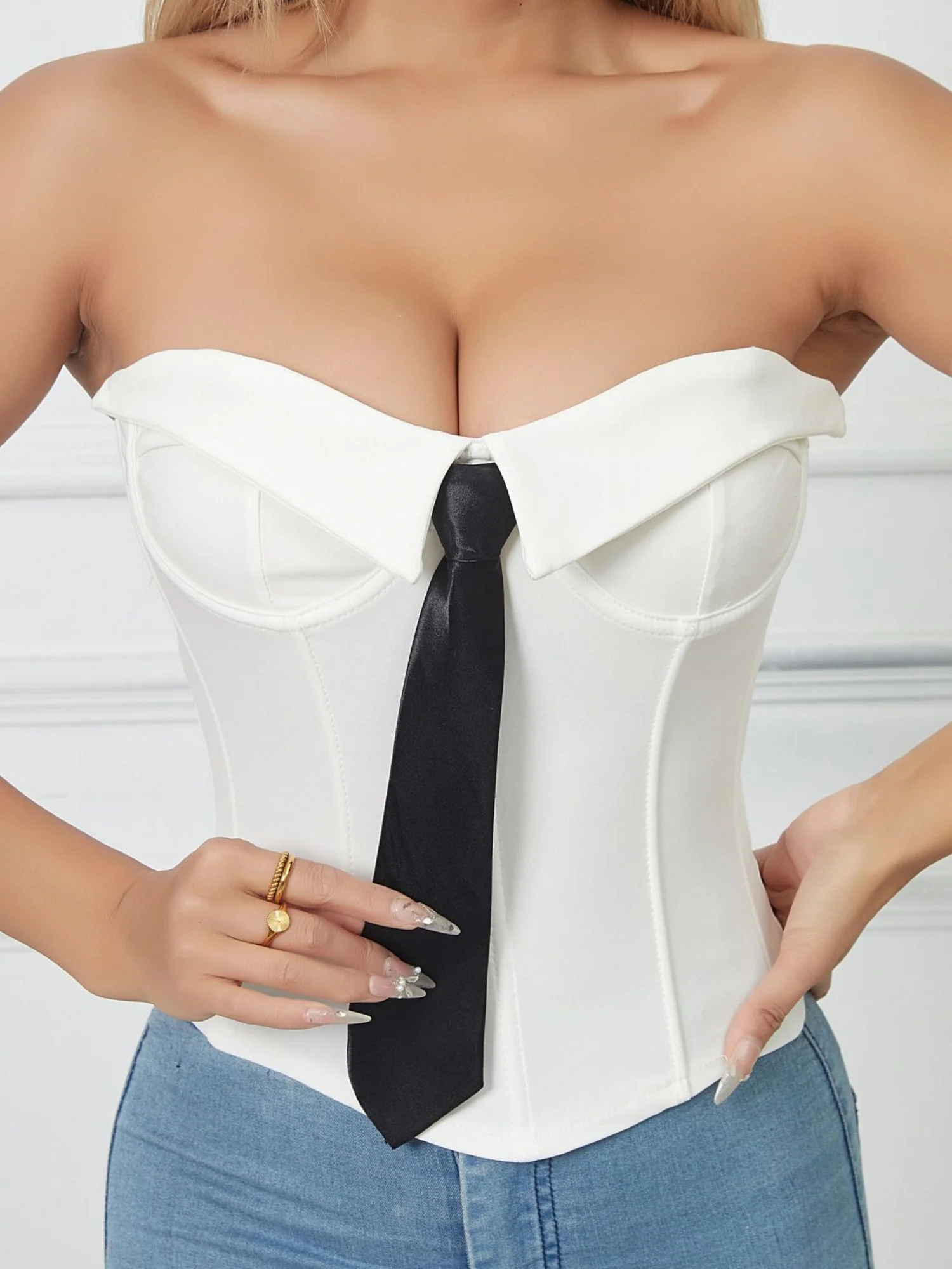 Tie Cuff Fishbone Chest Wrap Slim Waist And Sexy Tank Tops&Camis