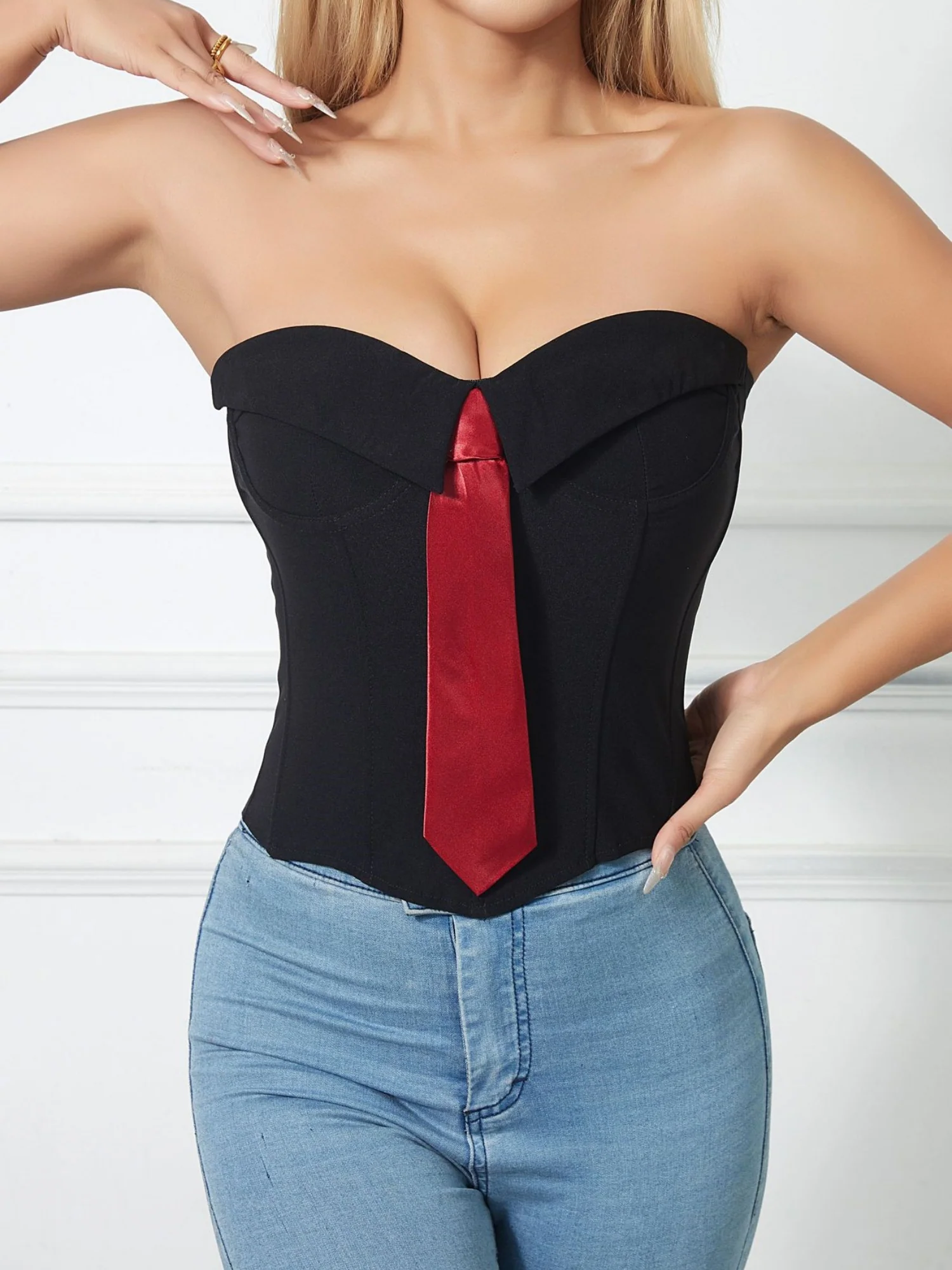Tie Cuff Fishbone Chest Wrap Slim Waist And Sexy Tank Tops&Camis - Image 11