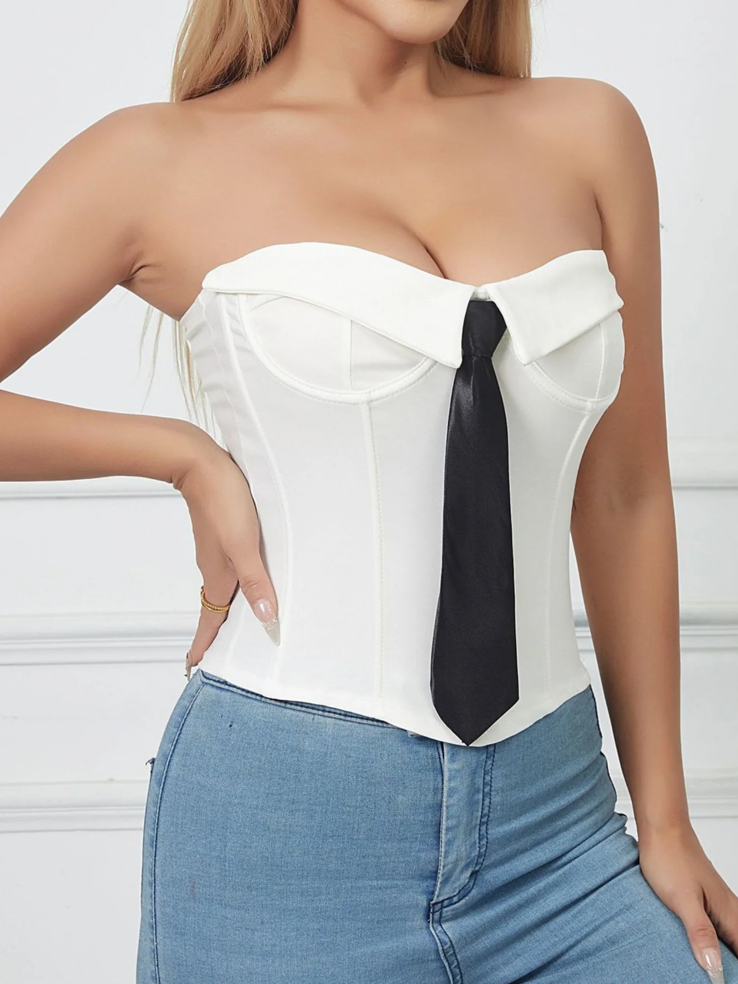 Tie Cuff Fishbone Chest Wrap Slim Waist And Sexy Tank Tops&Camis - Image 4