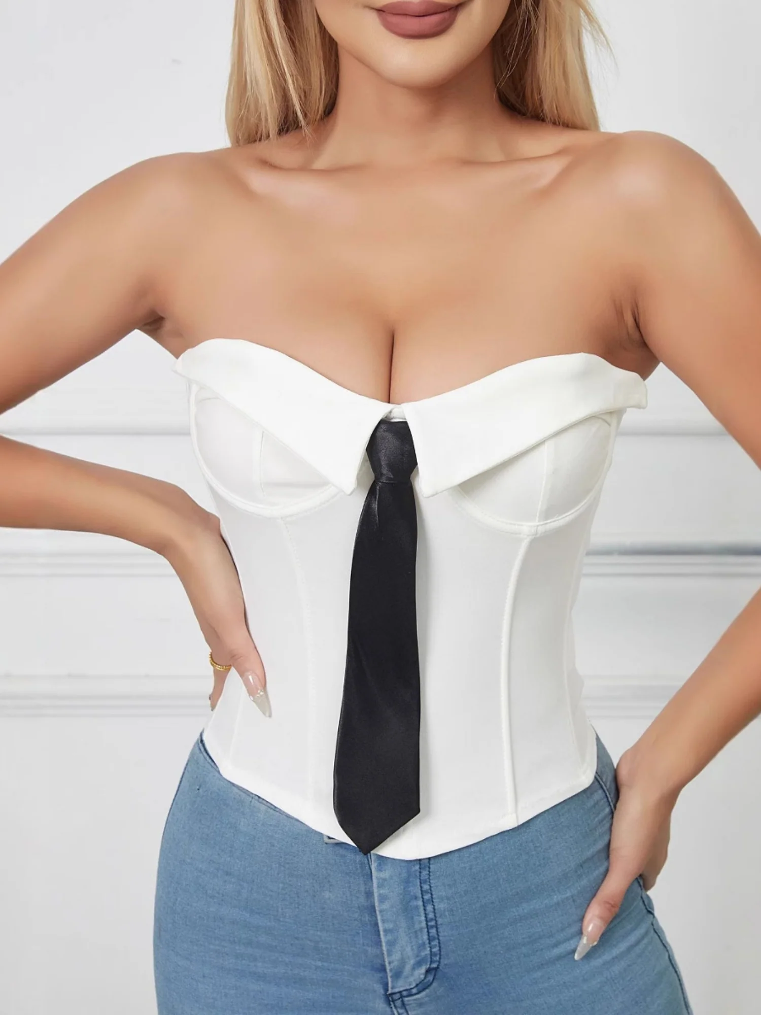 Tie Cuff Fishbone Chest Wrap Slim Waist And Sexy Tank Tops&Camis - Image 5