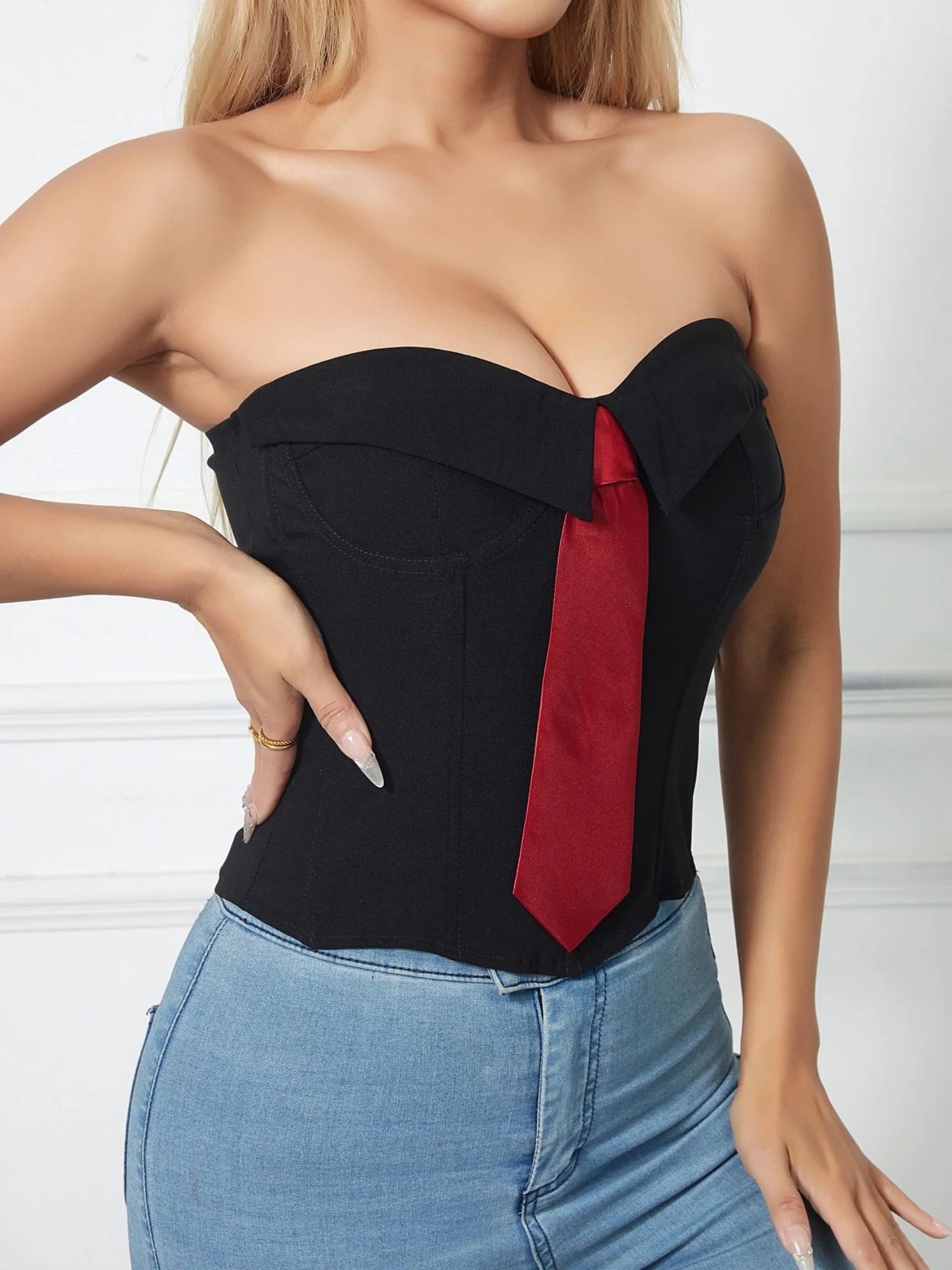 Tie Cuff Fishbone Chest Wrap Slim Waist And Sexy Tank Tops&Camis - Image 8