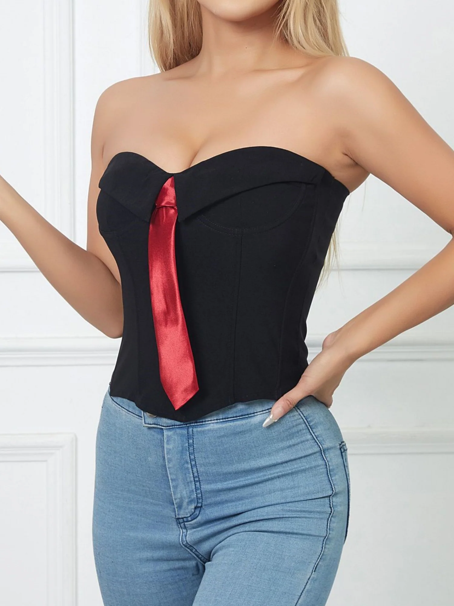 Tie Cuff Fishbone Chest Wrap Slim Waist And Sexy Tank Tops&Camis - Image 9
