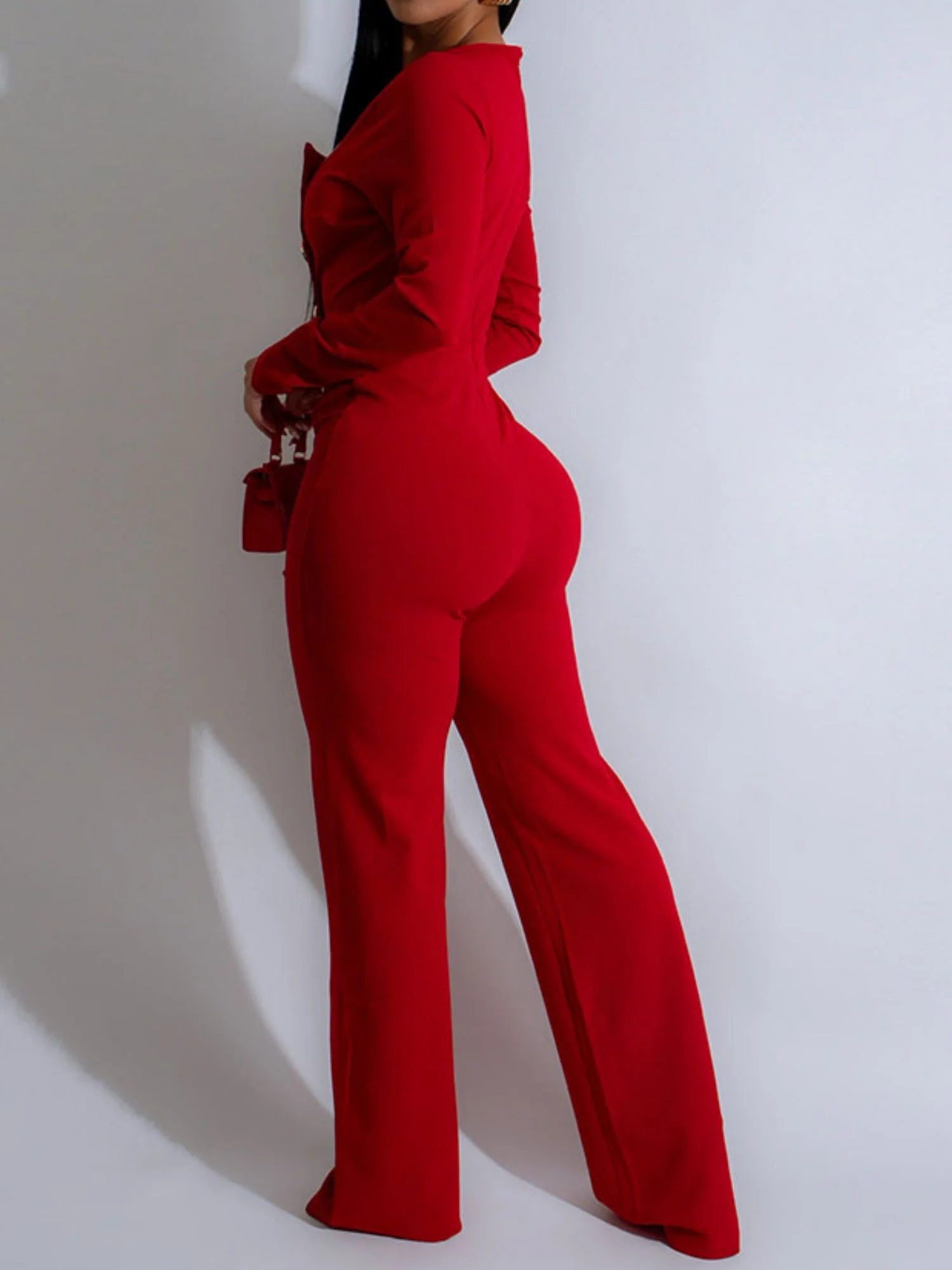 Metal Buttons U-neck Long Sleeve Jumpsuits - Image 6