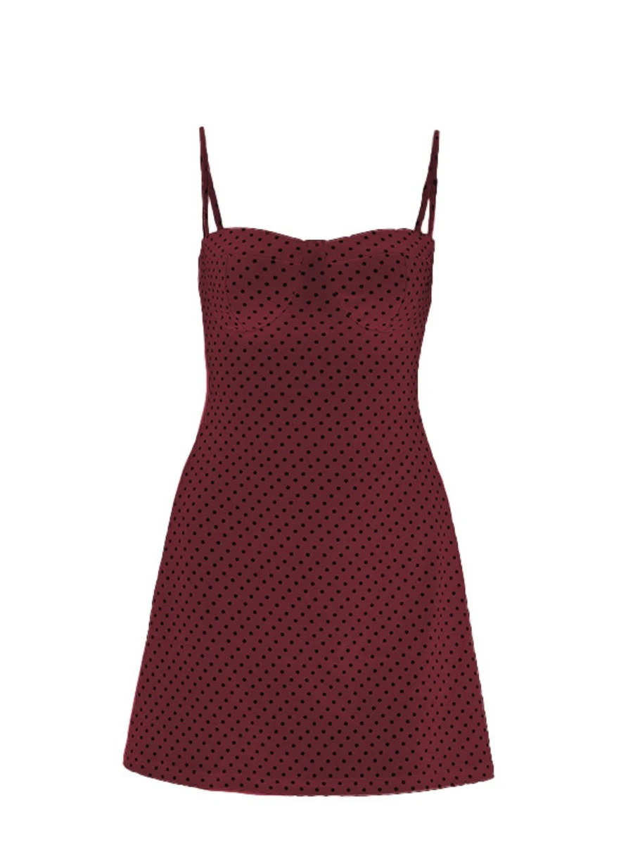 Polka Dot Print Camisole Sexy Backless A-pendulum Short Dress For Cocktail Party - Image 3