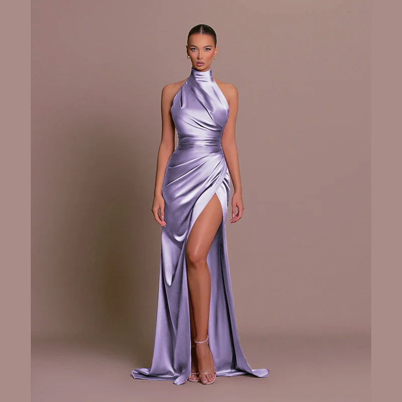 Halter Stand Collar Sleeveless Slit Formal Dress Parties Maxi Dresses - Image 5