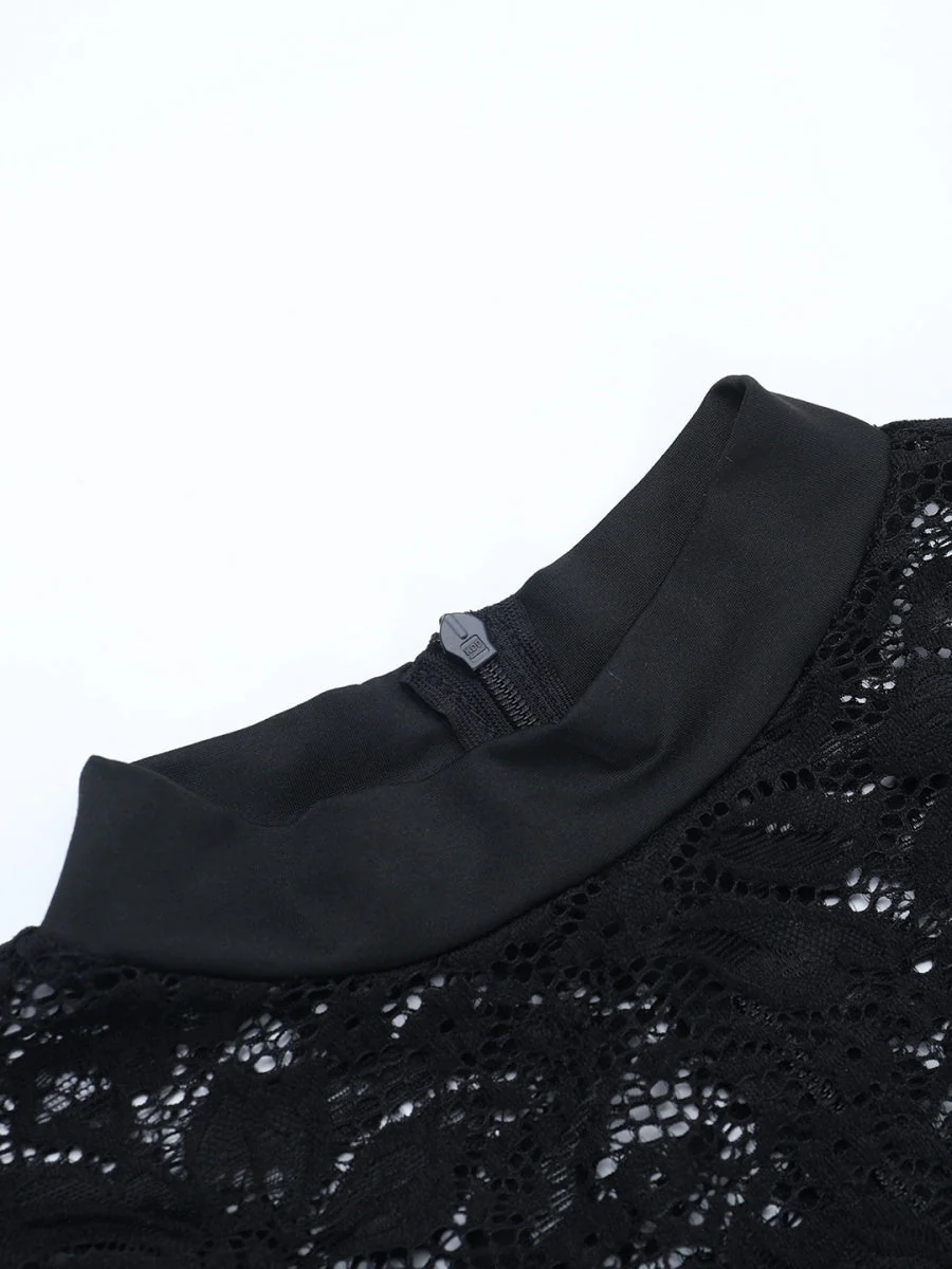 Lace Crew Neck Long Sleeve Ribbon Slim Fit Hip-hugging Mini&Short Dresses - Image 7