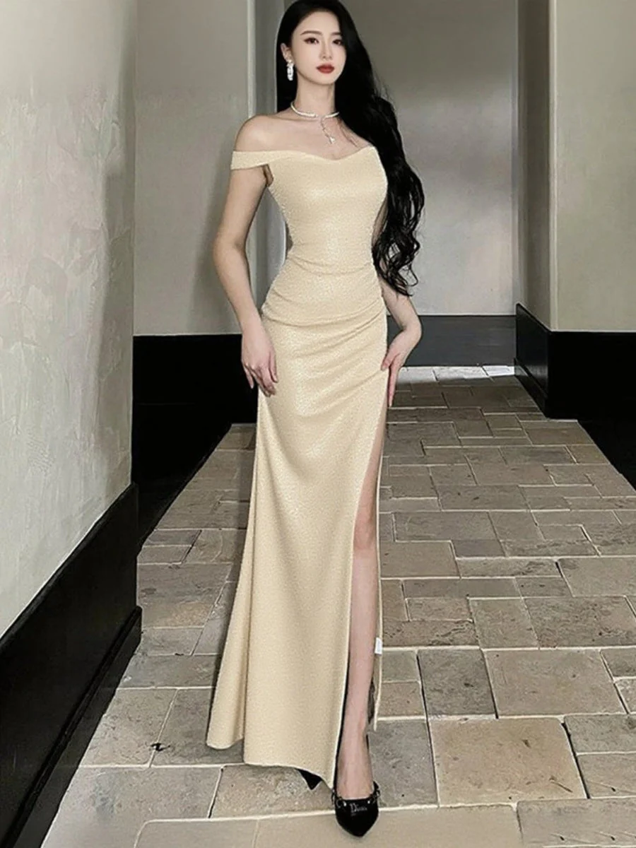 Fine Flash Off Shoulder Slit Wedding Bridesmaid Maxi Dresses - Image 10